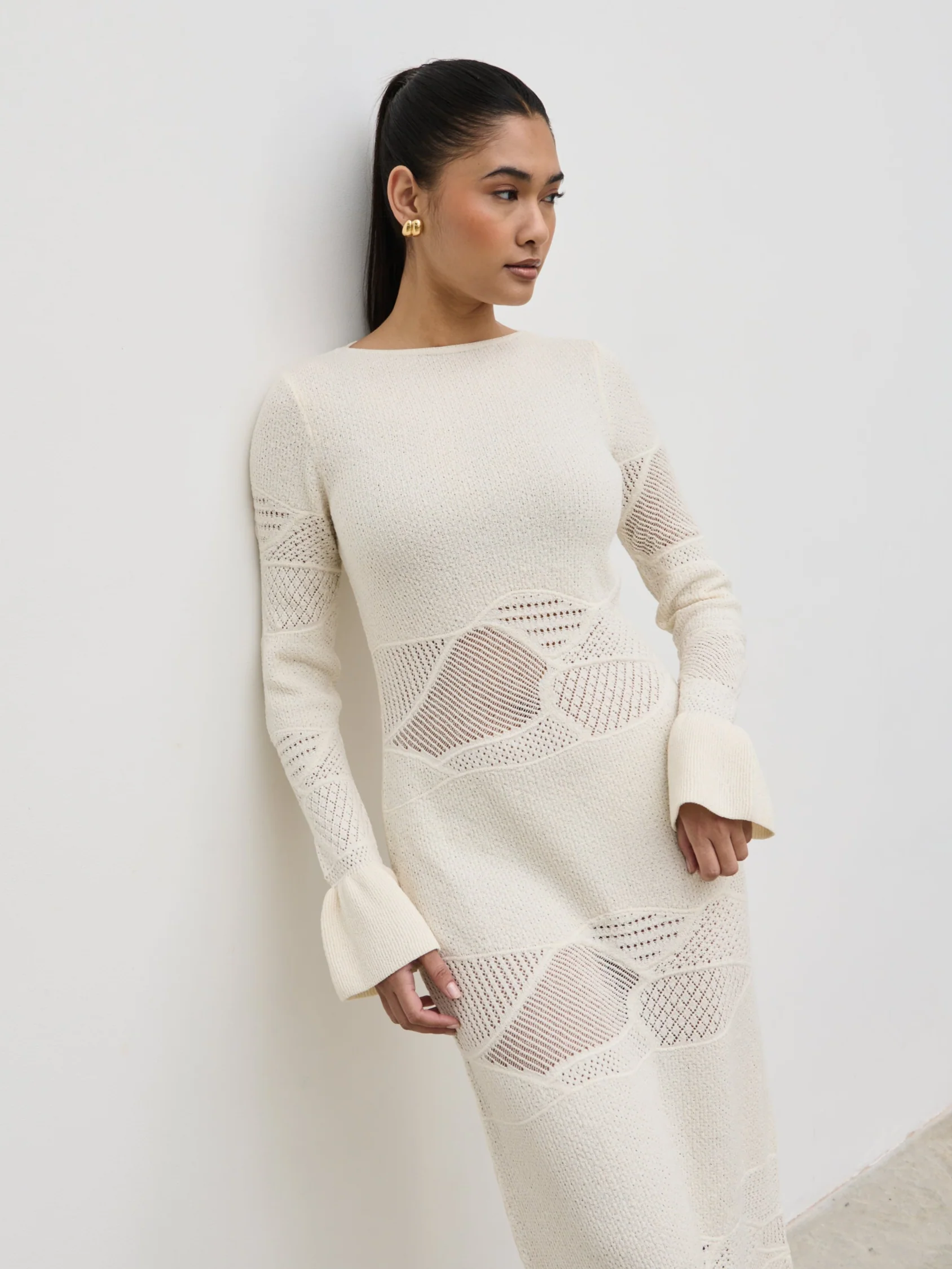 Bronwyn Patterned Knit Maxi Dress - Cream - Image 5