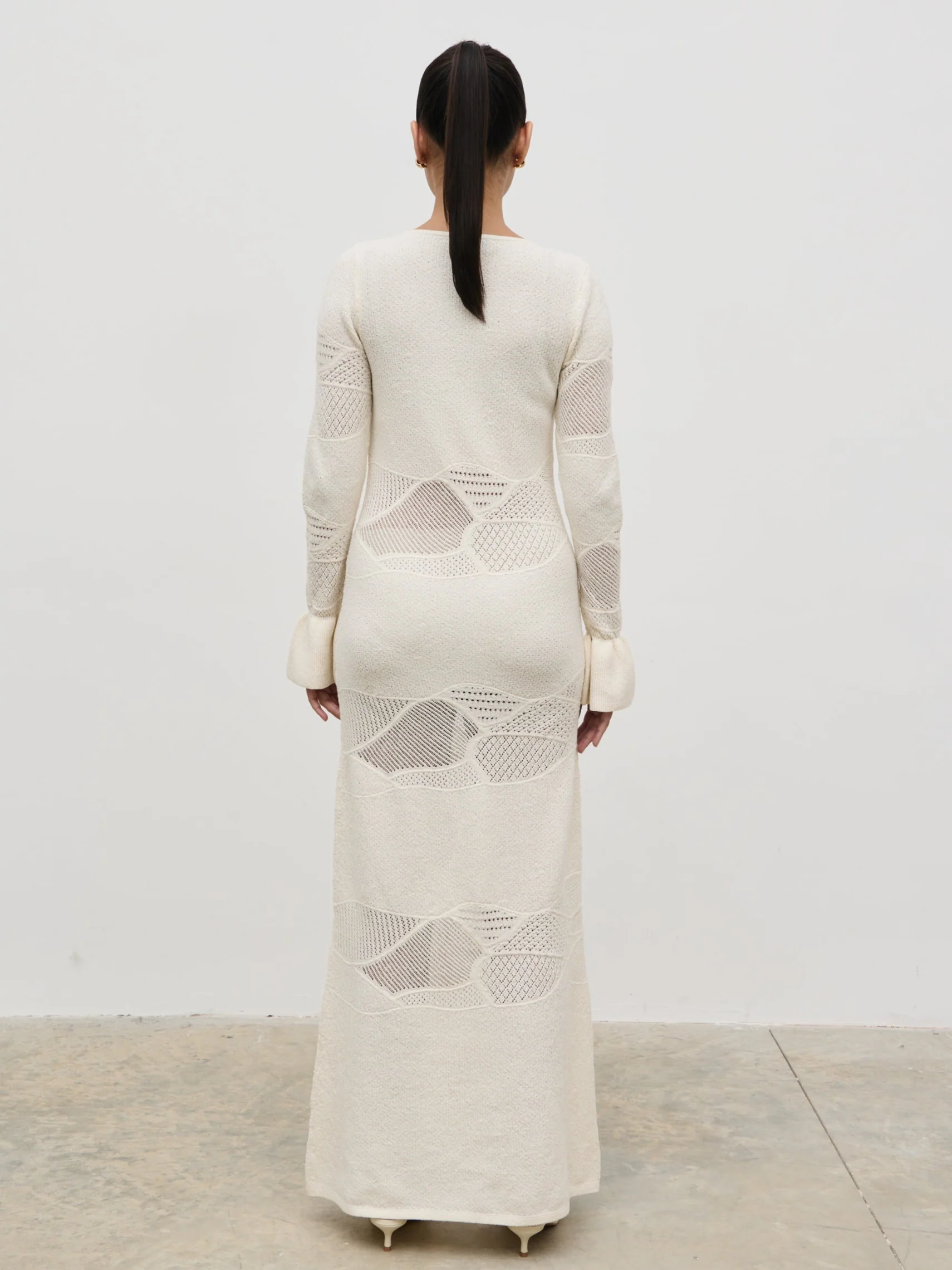 Bronwyn Patterned Knit Maxi Dress - Cream - Image 6