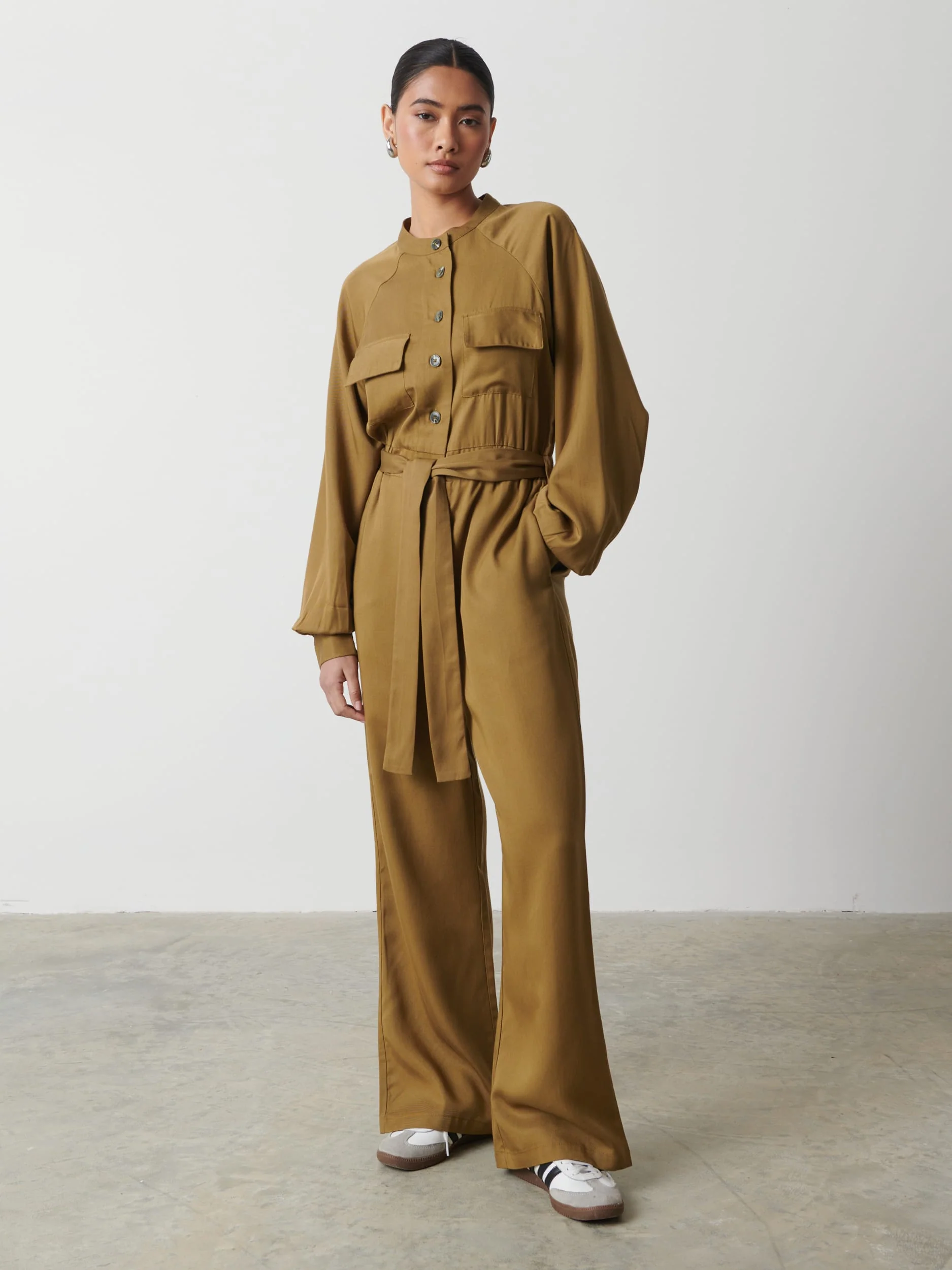 Brooke Belted Jumpsuit - Khaki - Image 2