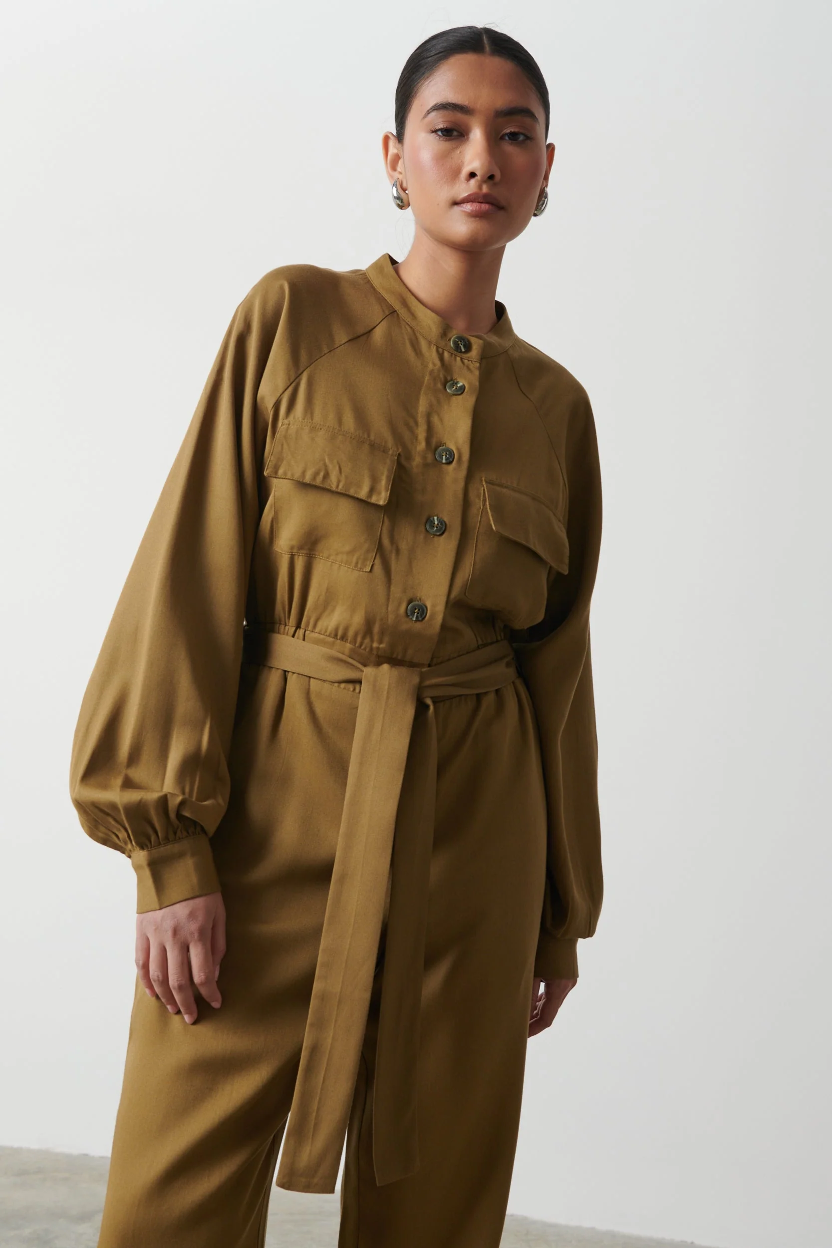 Brooke Belted Jumpsuit - Khaki - Image 5