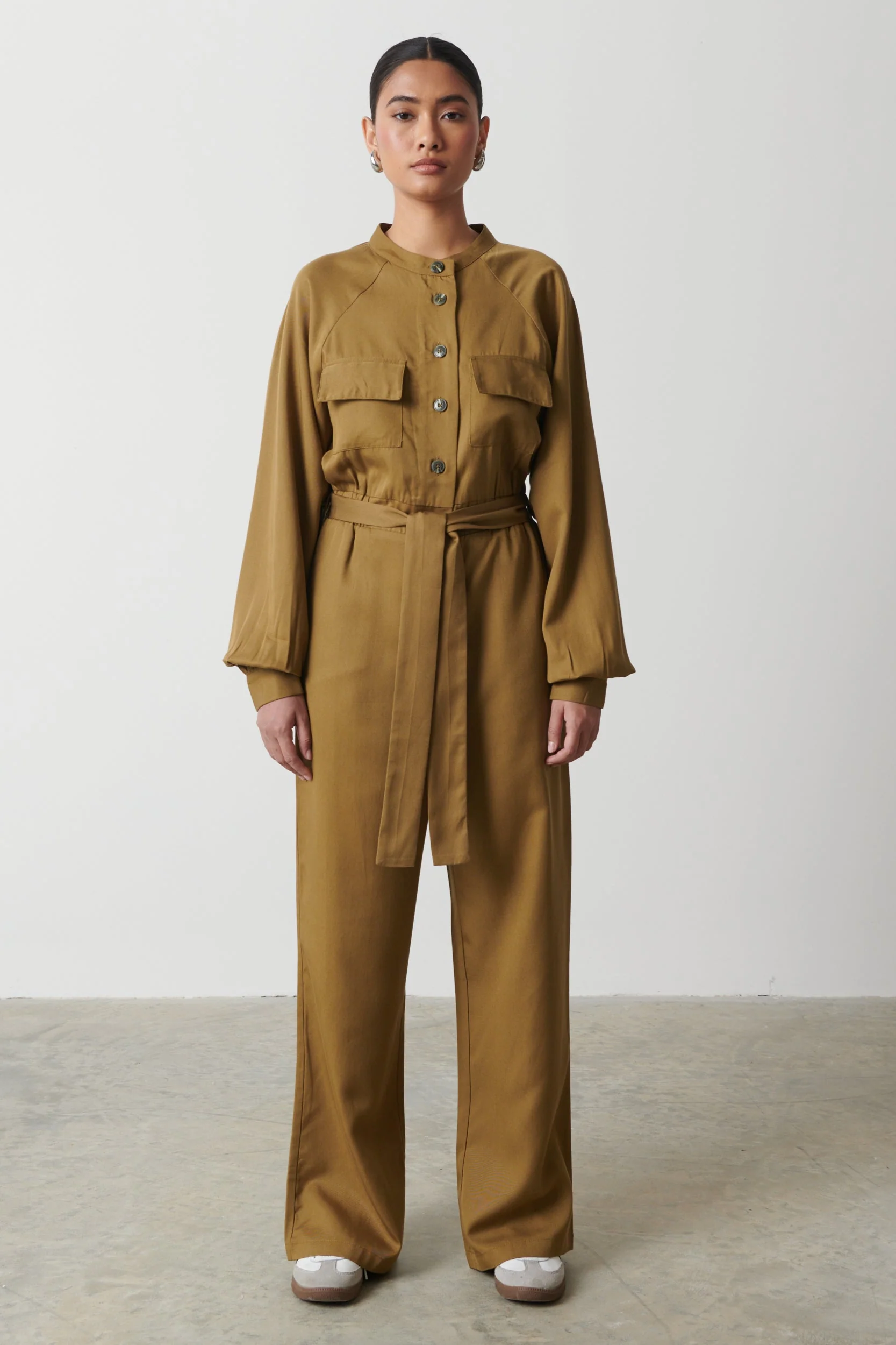 Brooke Belted Jumpsuit - Khaki - Image 6