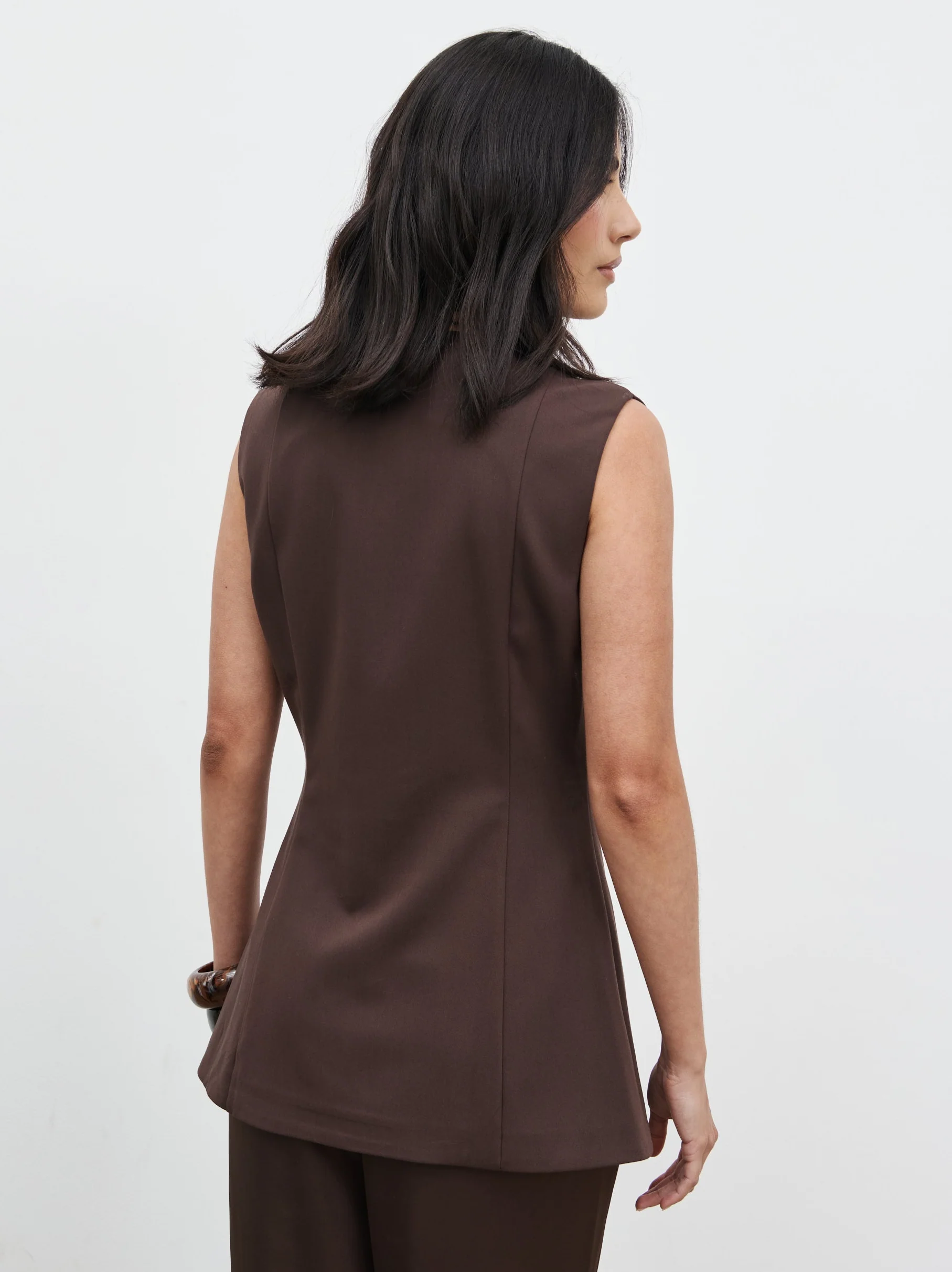 Brylee Asymmetric Button Waistcoat - Brown - Image 4