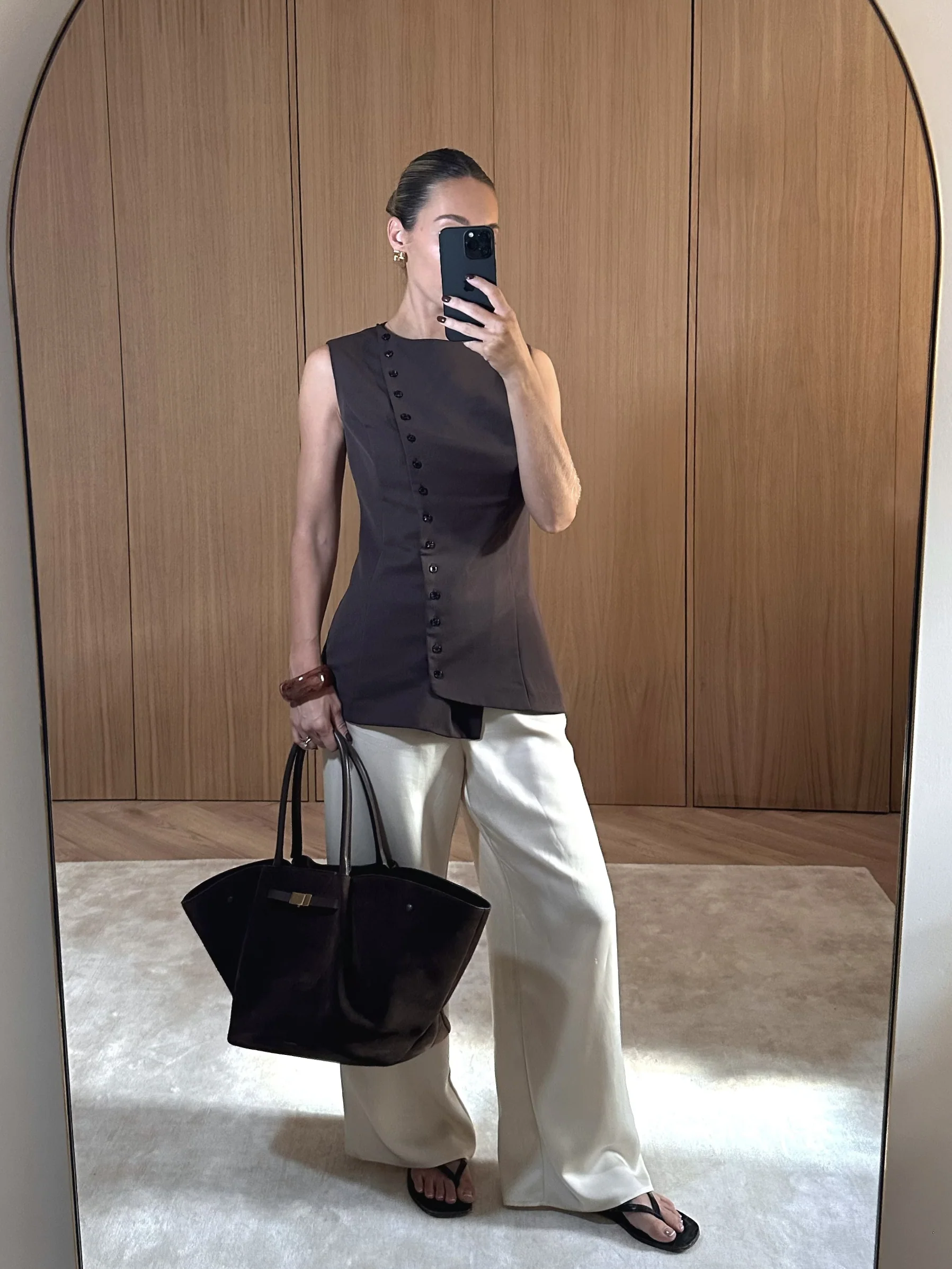 Brylee Asymmetric Button Waistcoat - Brown - Image 5