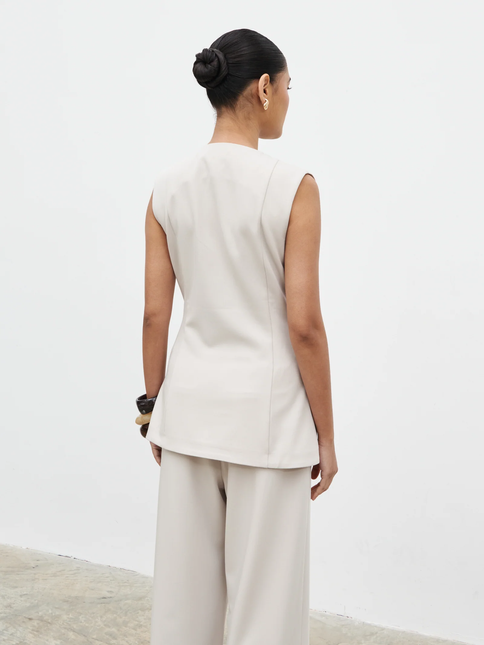 Brylee Asymmetric Button Waistcoat - Stone - Image 4