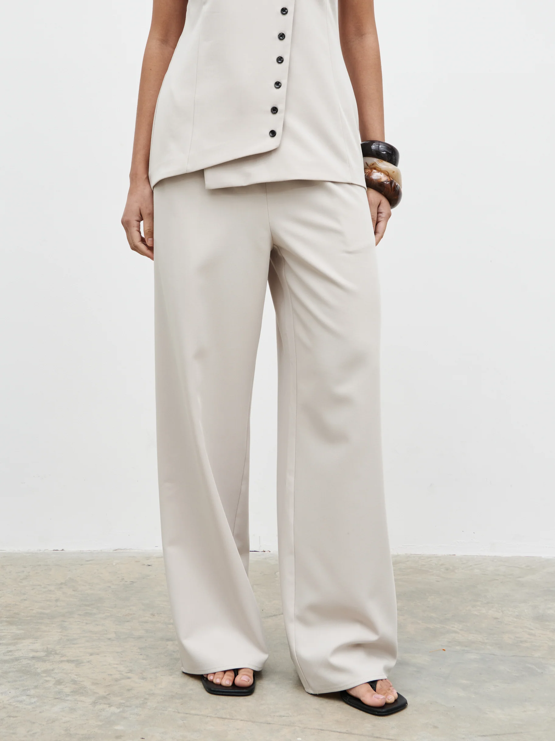 Brylee Tailored Drawstring Trousers - Stone - Image 2