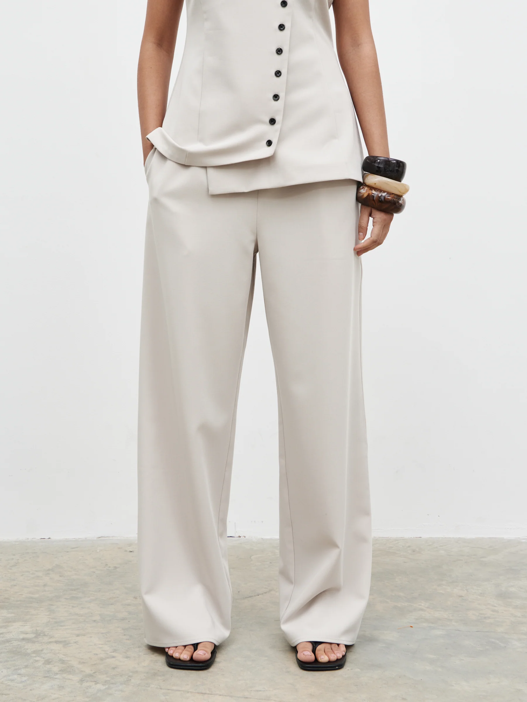 Brylee Tailored Drawstring Trousers - Stone - Image 4