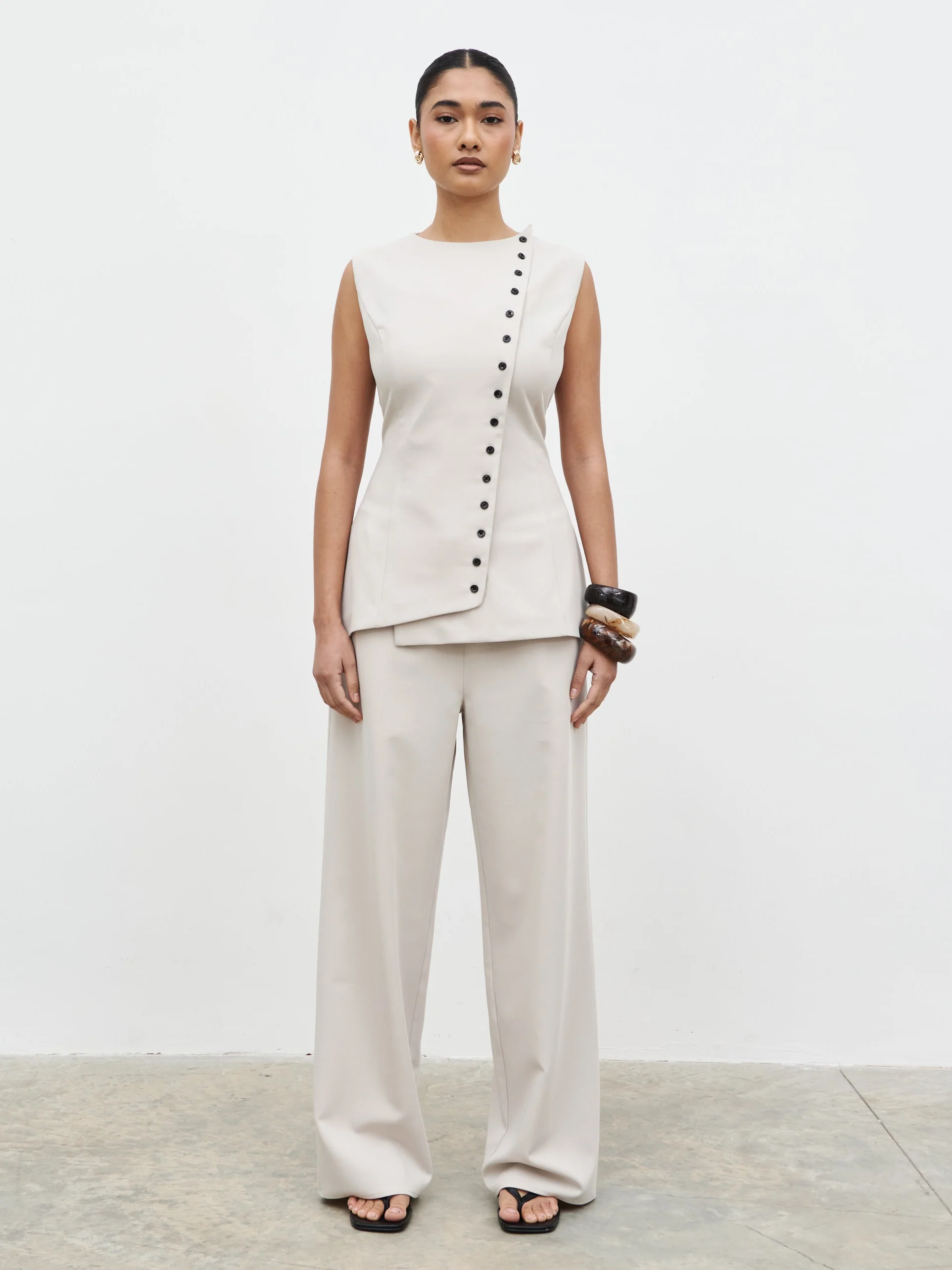 Brylee Tailored Drawstring Trousers - Stone - Image 6