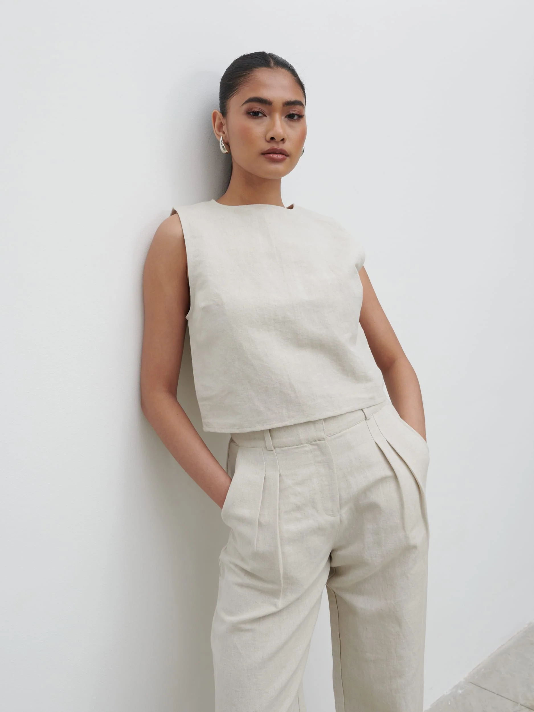 Bryony Boxy Linen Top - Natural - Image 4
