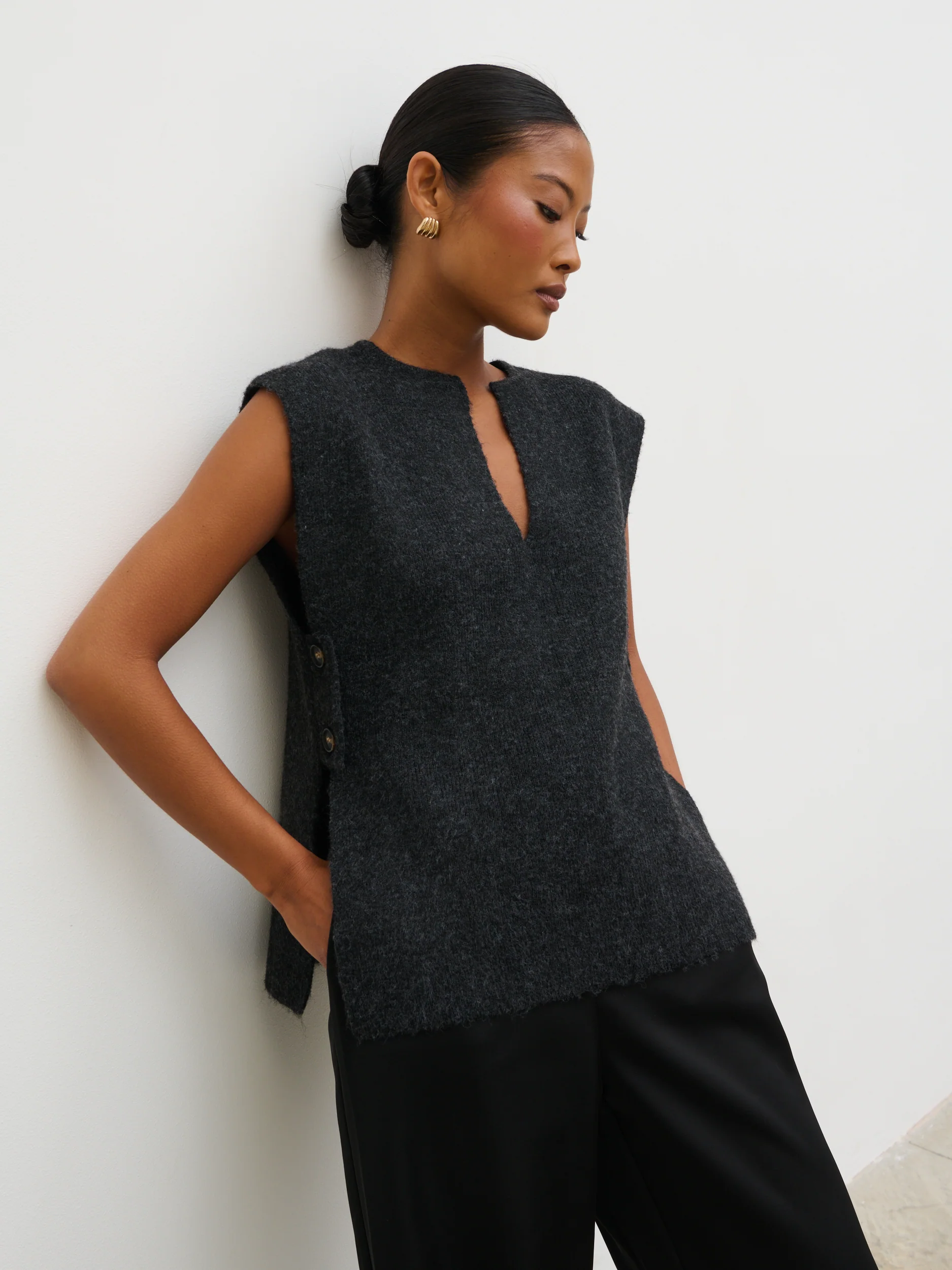 Cadence Knit Tabbard Vest - Charcoal - Image 3