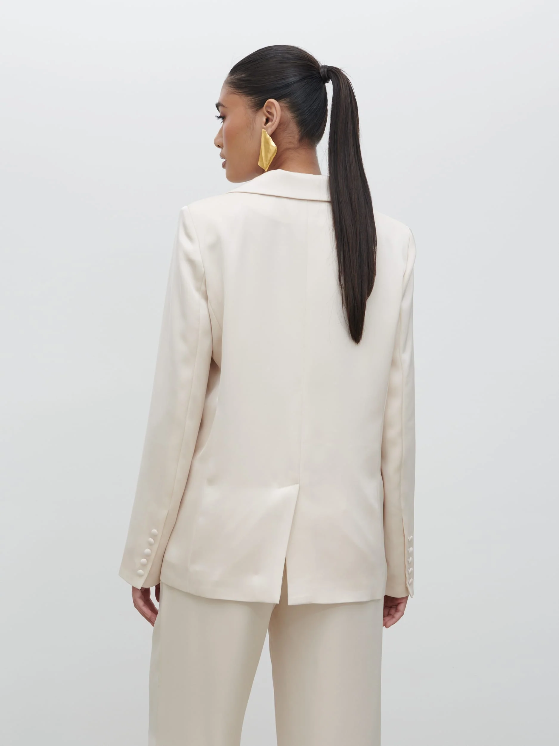 Callie Satin Suit Jacket - Ivory - Image 8