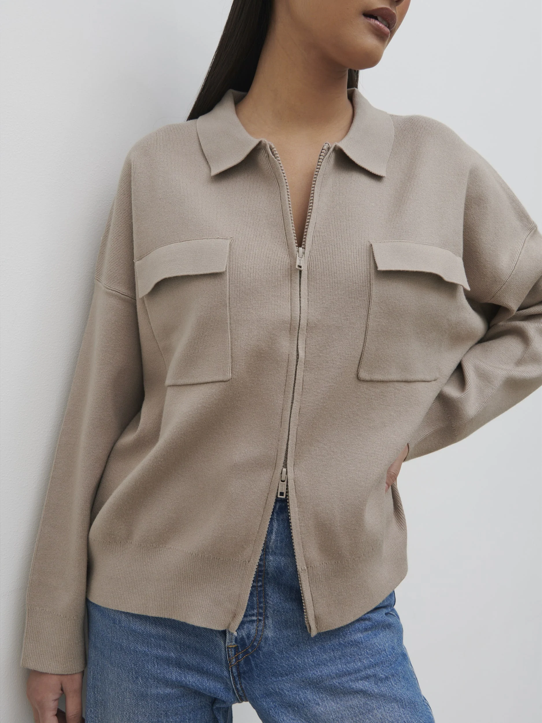Cameron Zip Up Cardigan - Taupe - Image 4