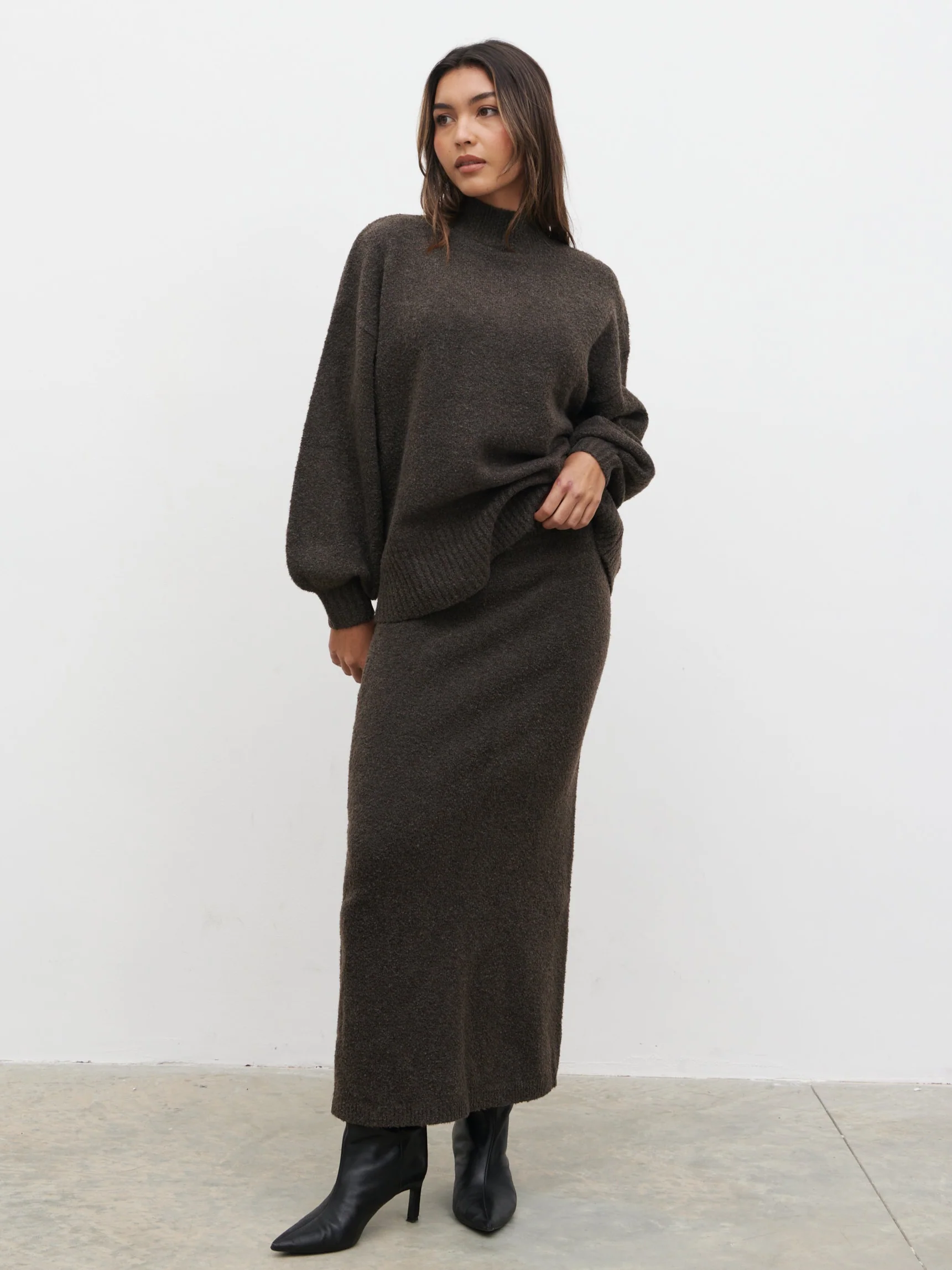 Camille Balloon Sleeve Knit Jumper - Bark - Image 3