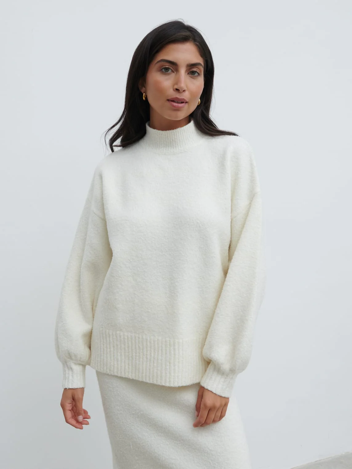 Camille Balloon Sleeve Knit Jumper - Cream - Image 3