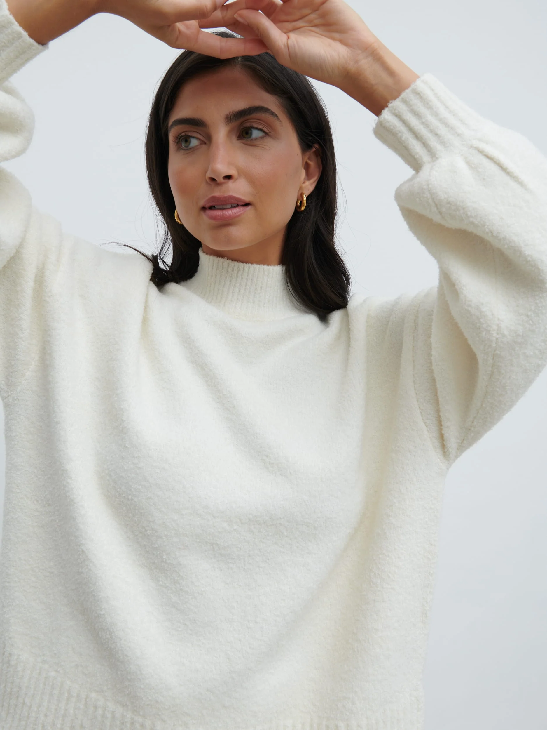 Camille Balloon Sleeve Knit Jumper - Cream - Image 5