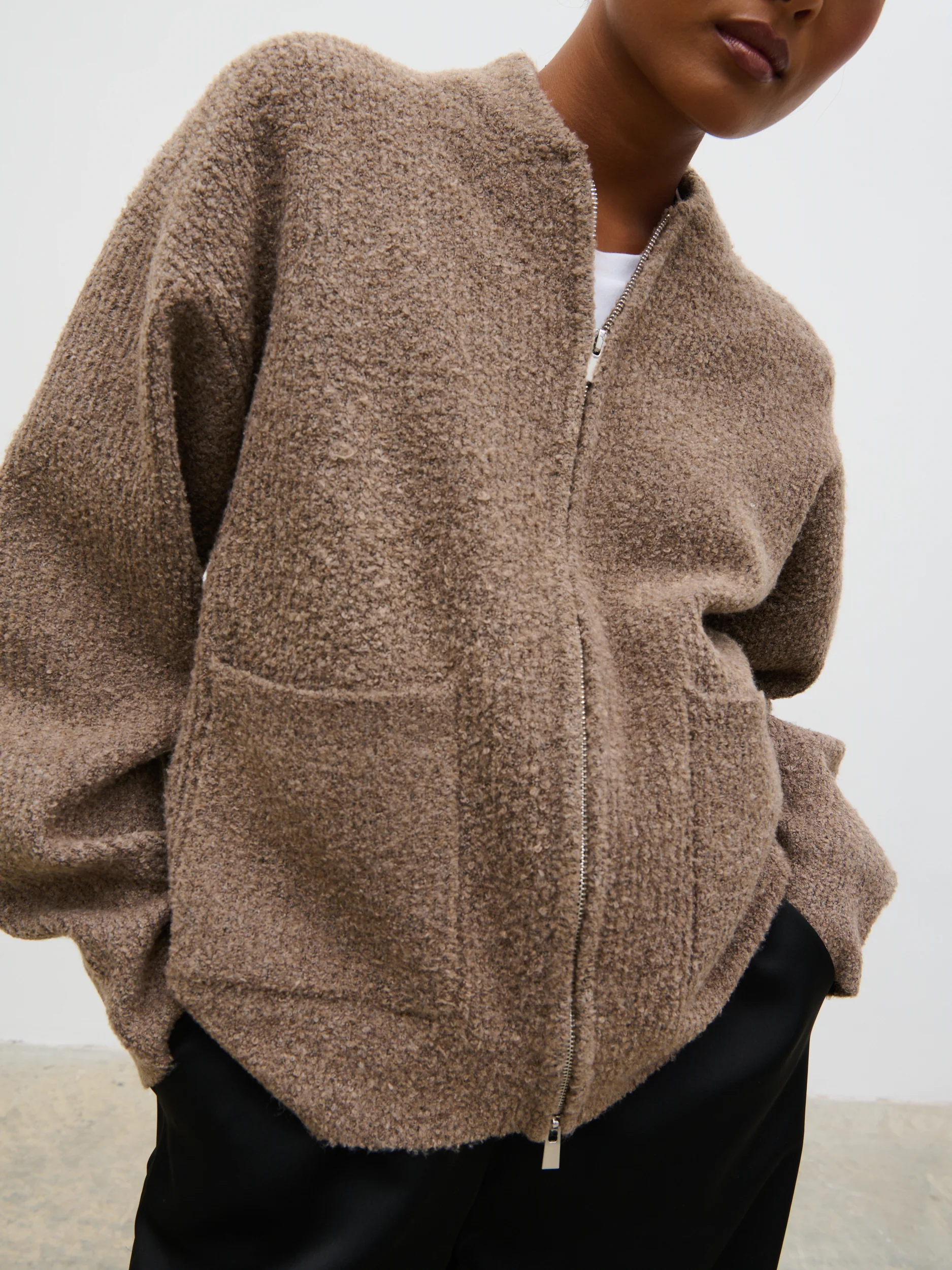 Camille Boucle Knit Bomber - Mocha - Image 3