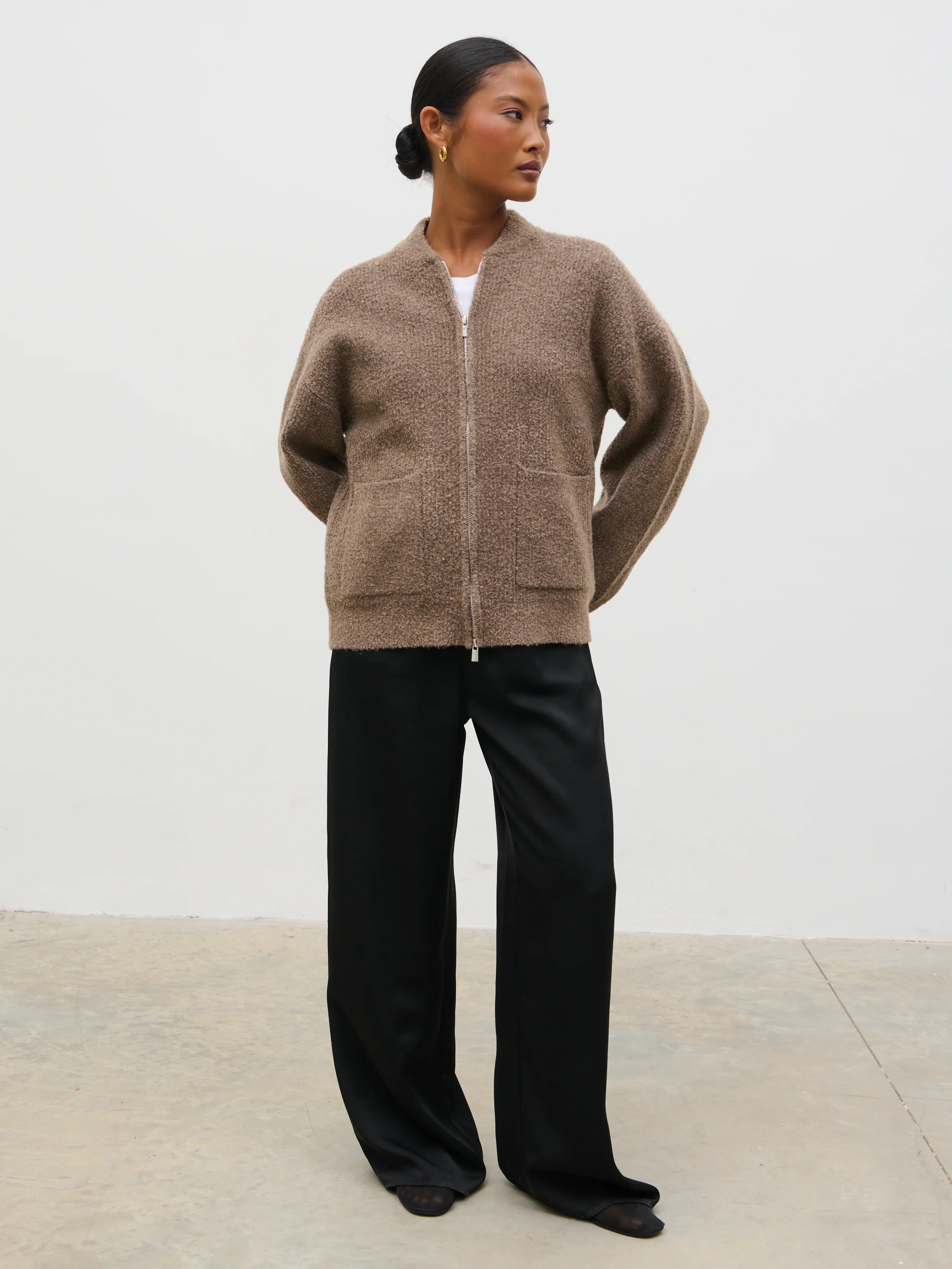 Camille Boucle Knit Bomber - Mocha - Image 5
