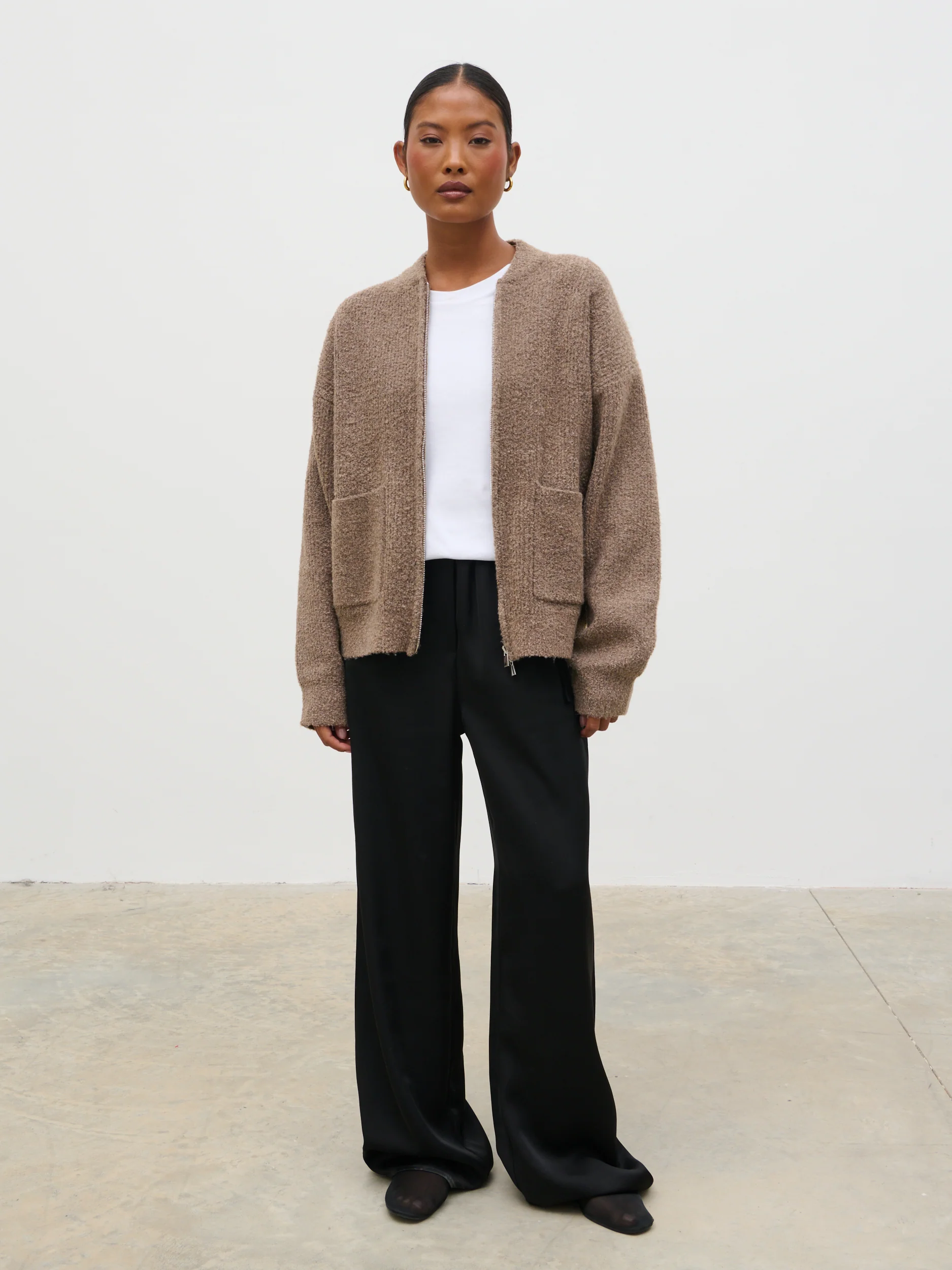 Camille Boucle Knit Bomber - Mocha - Image 6
