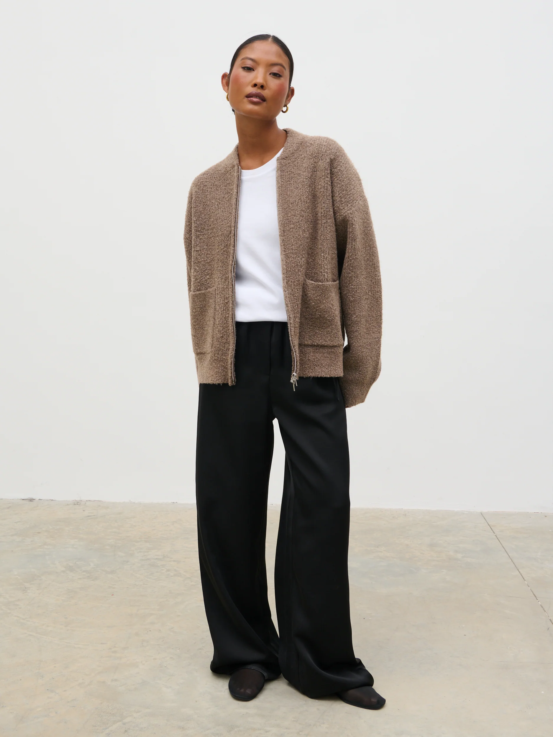 Camille Boucle Knit Bomber - Mocha - Image 8