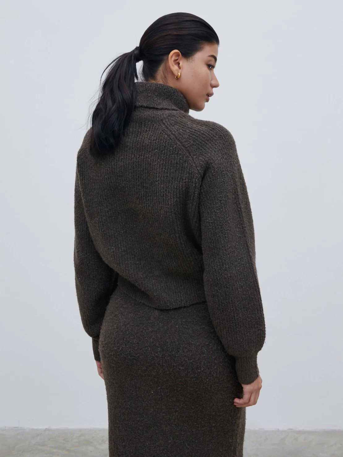 Camille High Neck Knit Cardigan - Bark - Image 6