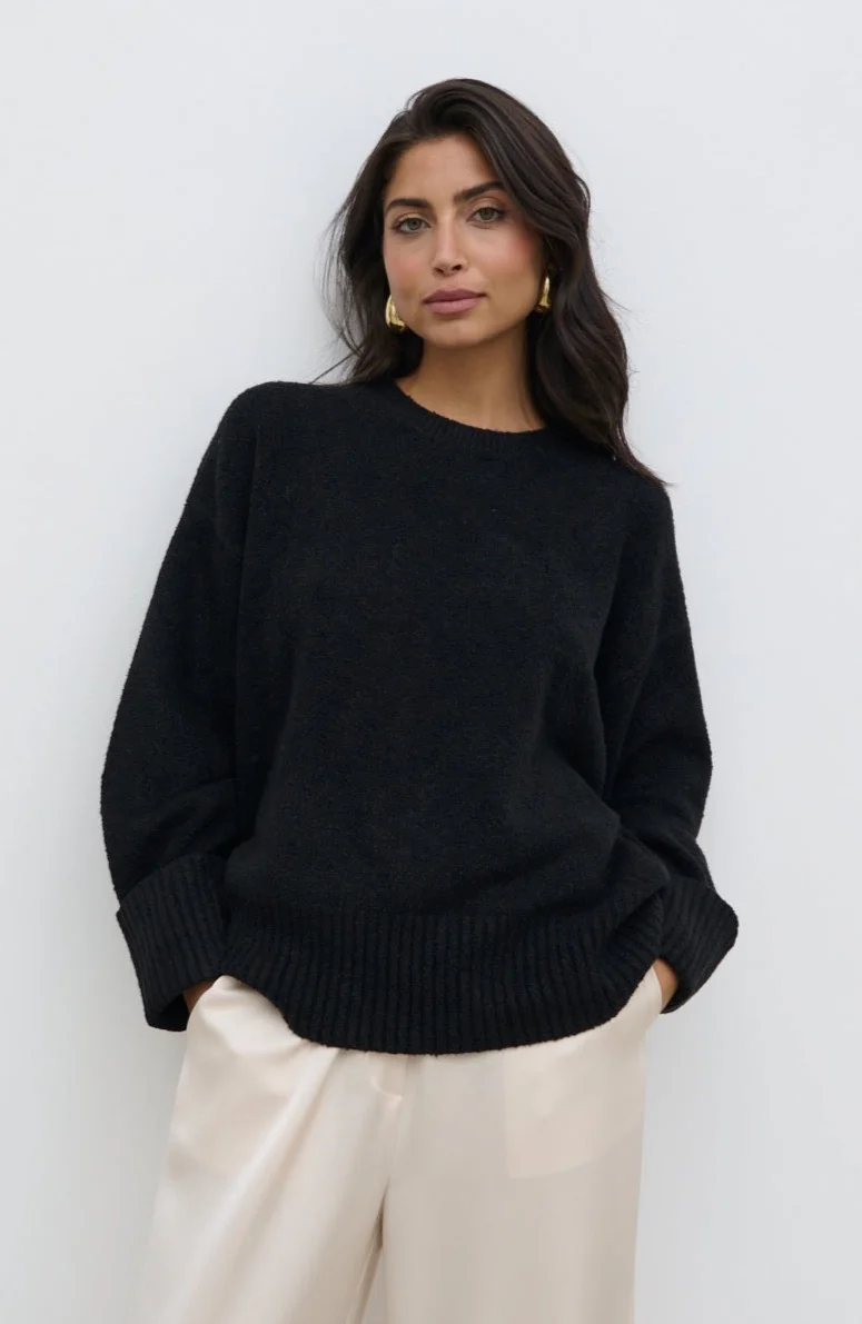 Camille Oversized Borg Jumper - Black - Image 3