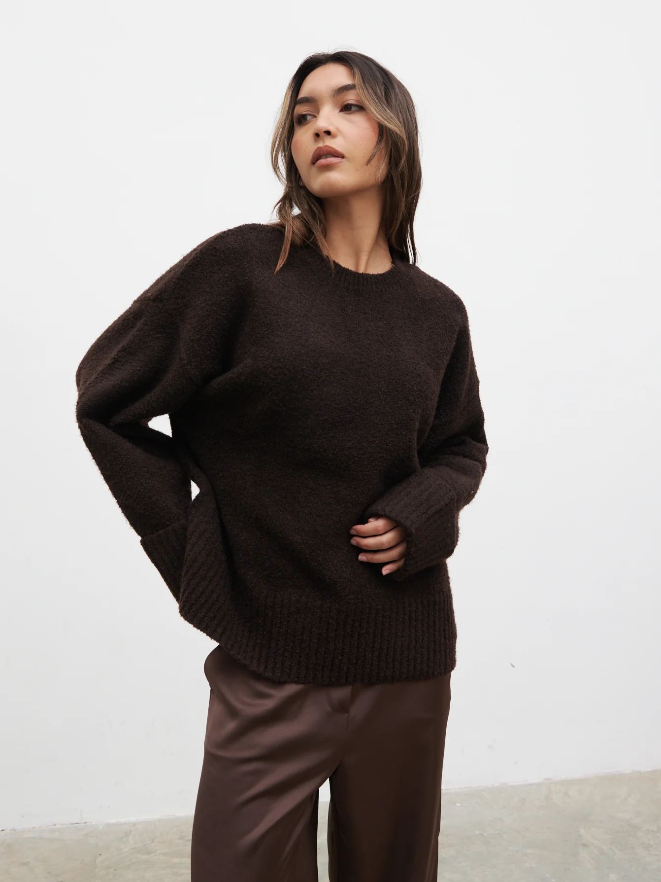 Camille Oversized Borg Jumper - Brown - Image 2