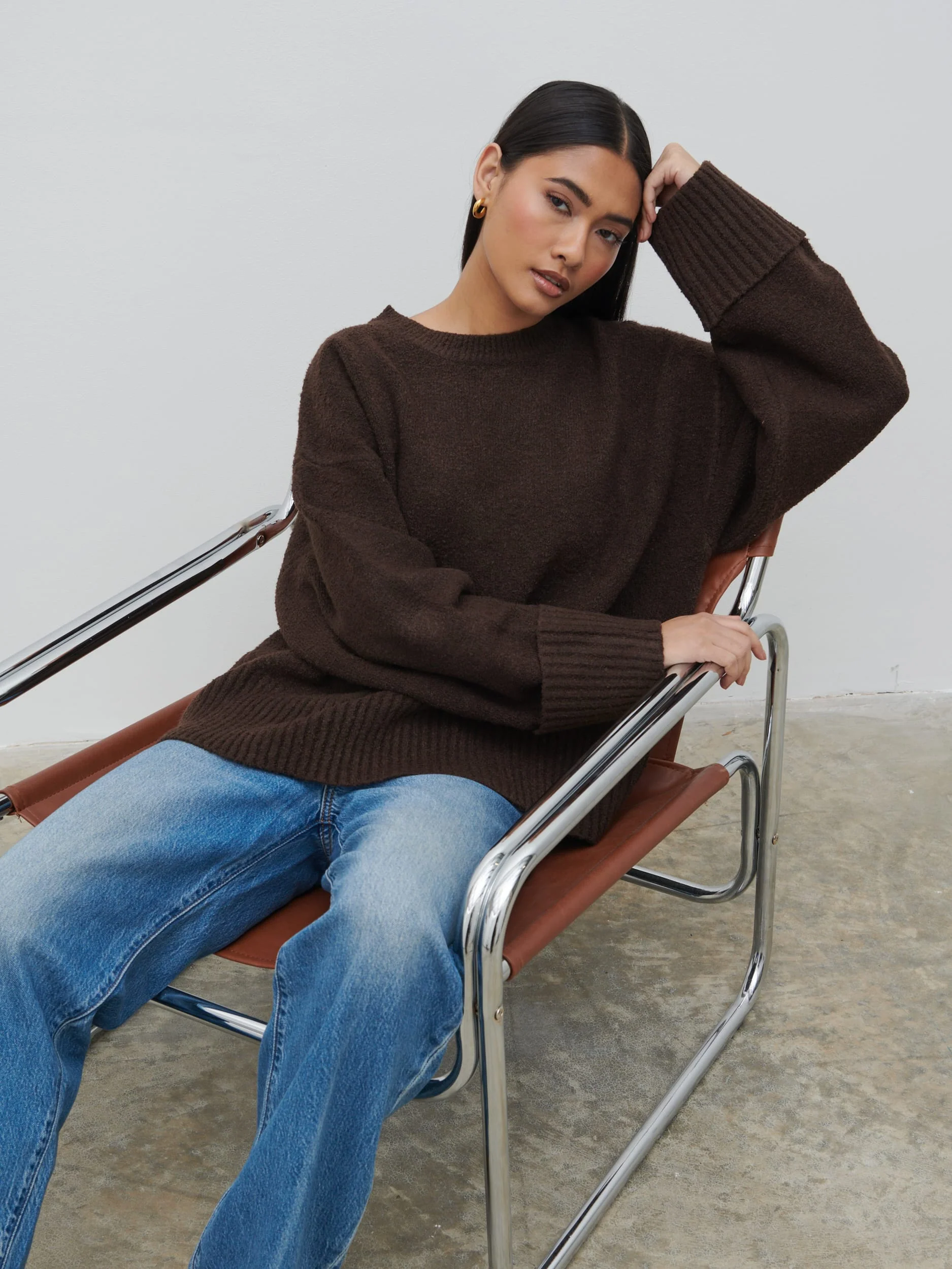 Camille Oversized Borg Jumper - Brown - Image 4