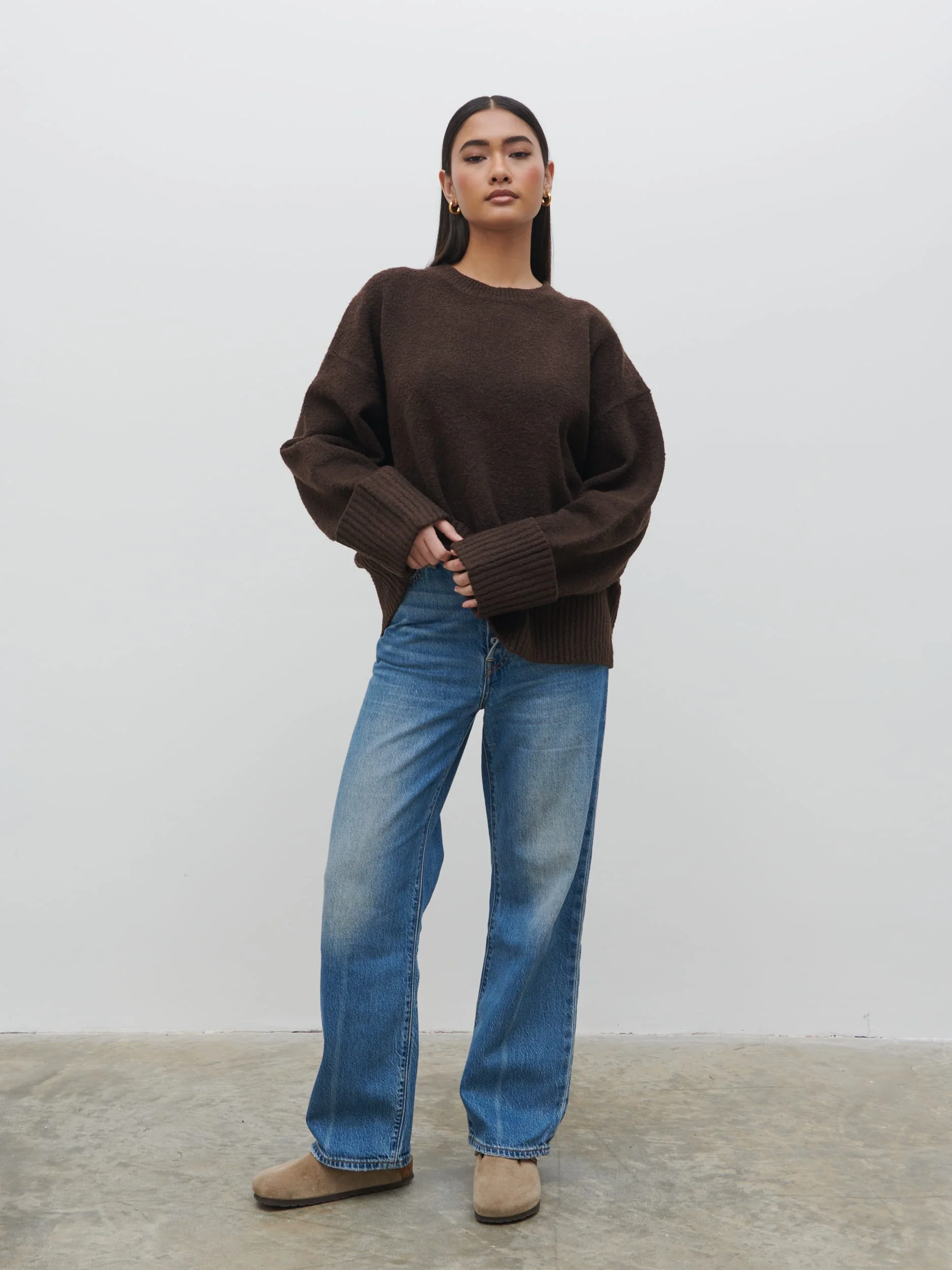 Camille Oversized Borg Jumper - Brown - Image 5
