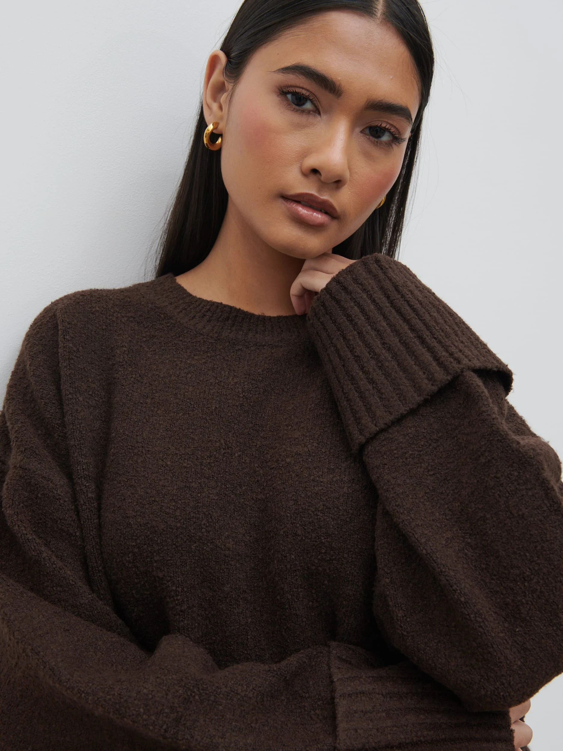 Camille Oversized Borg Jumper - Brown - Image 6