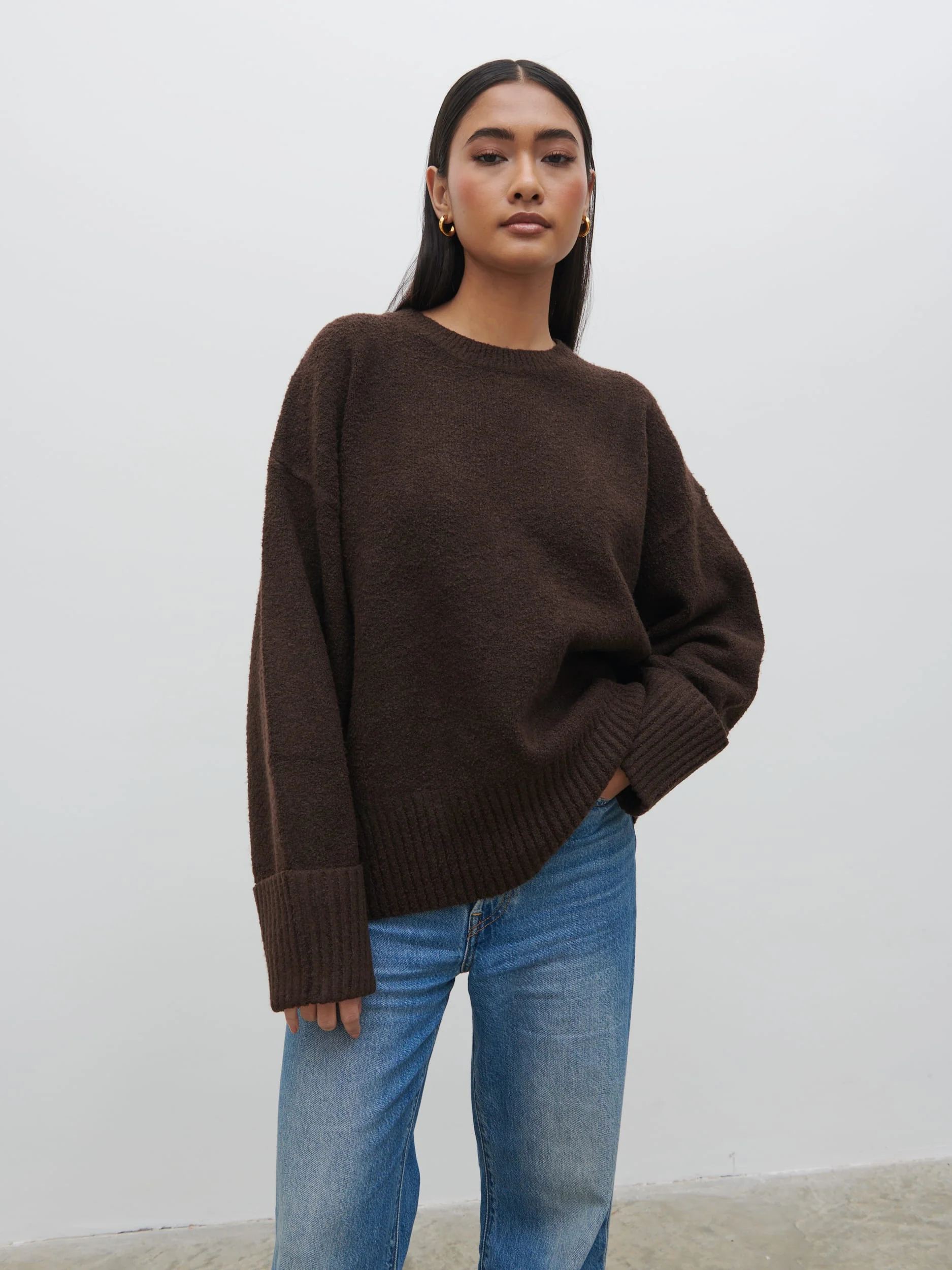 Camille Oversized Borg Jumper - Brown - Image 8