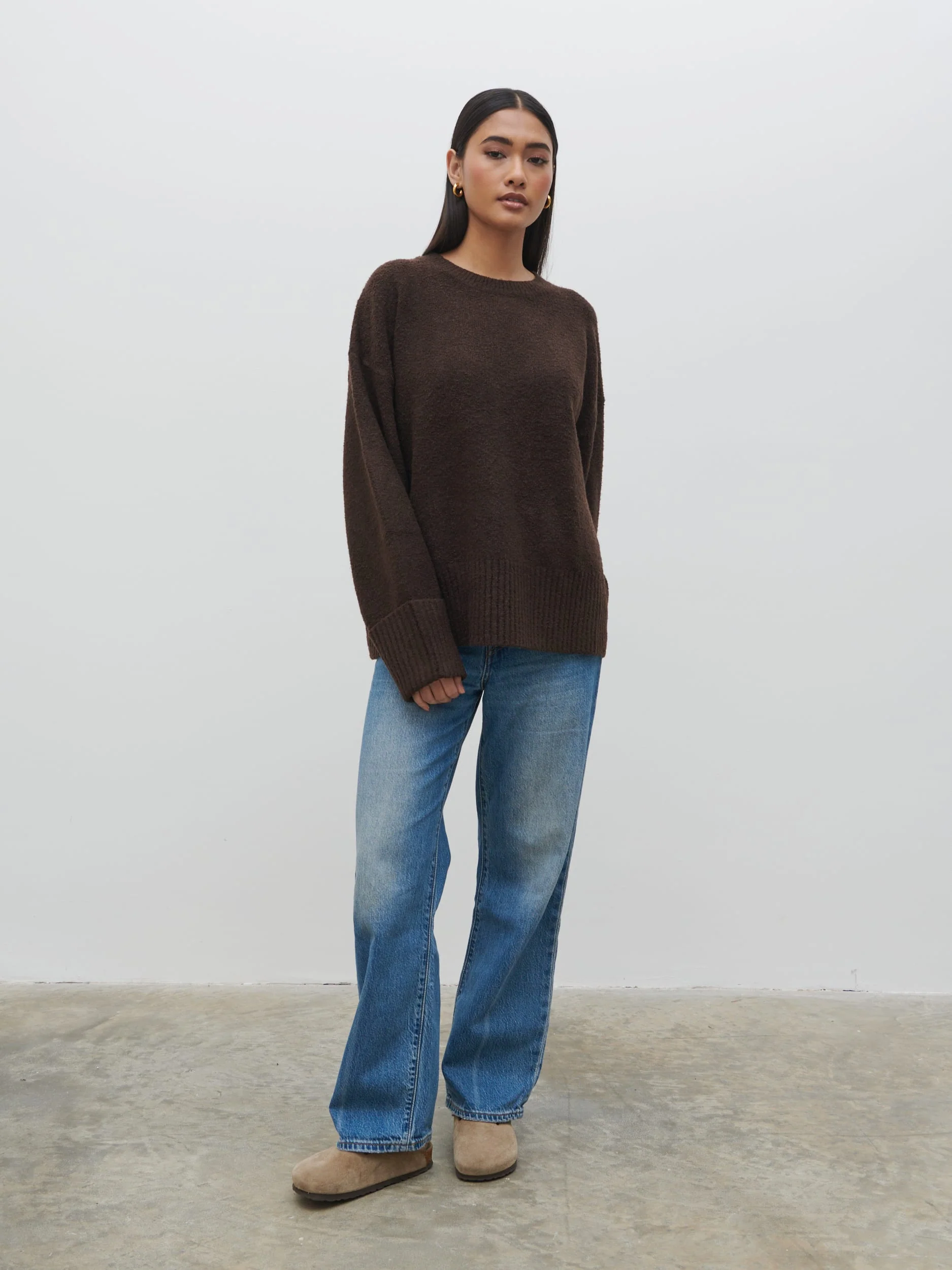 Camille Oversized Borg Jumper - Brown - Image 9