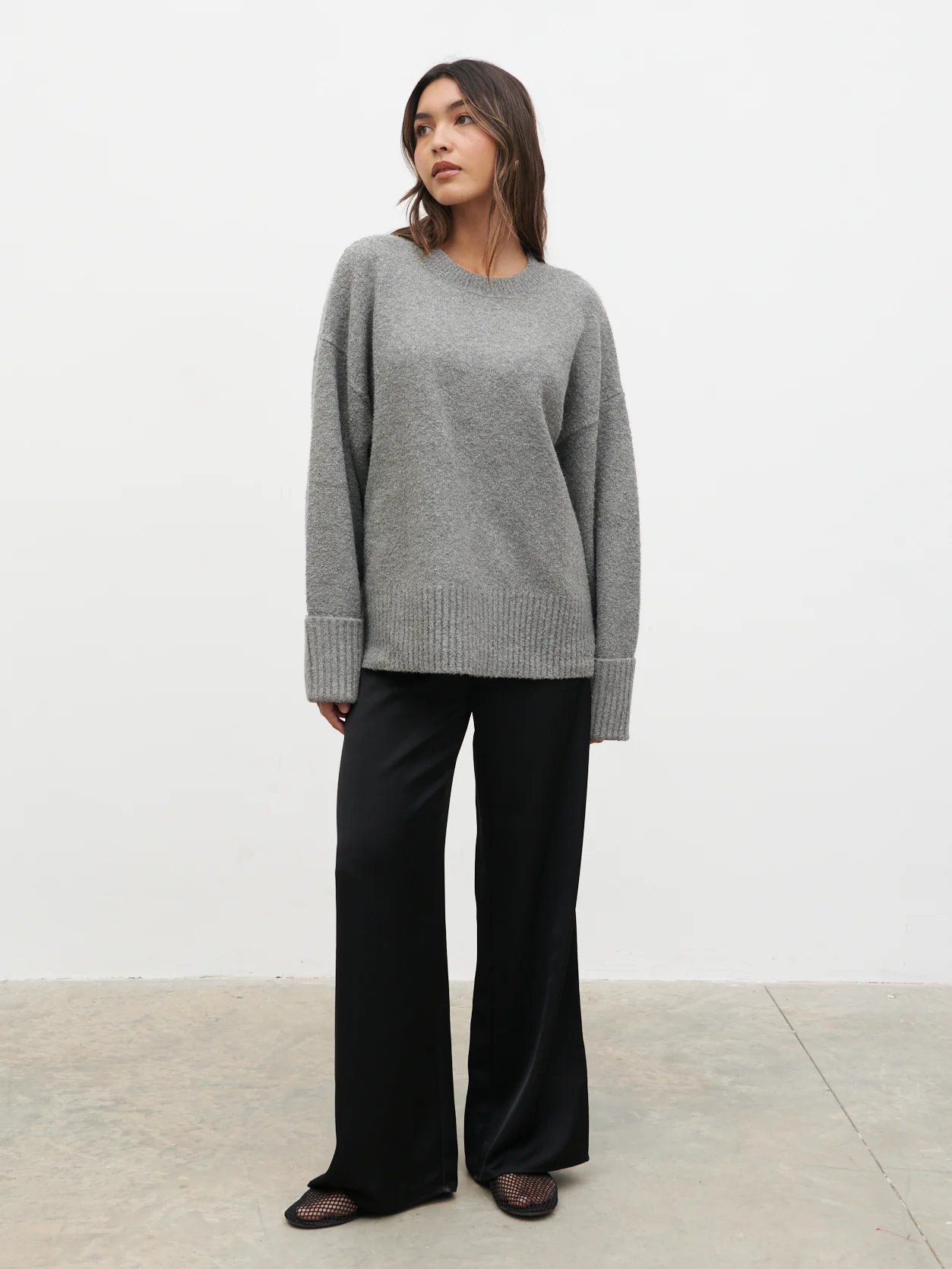 Camille Oversized Borg Jumper - Charcoal - Image 3