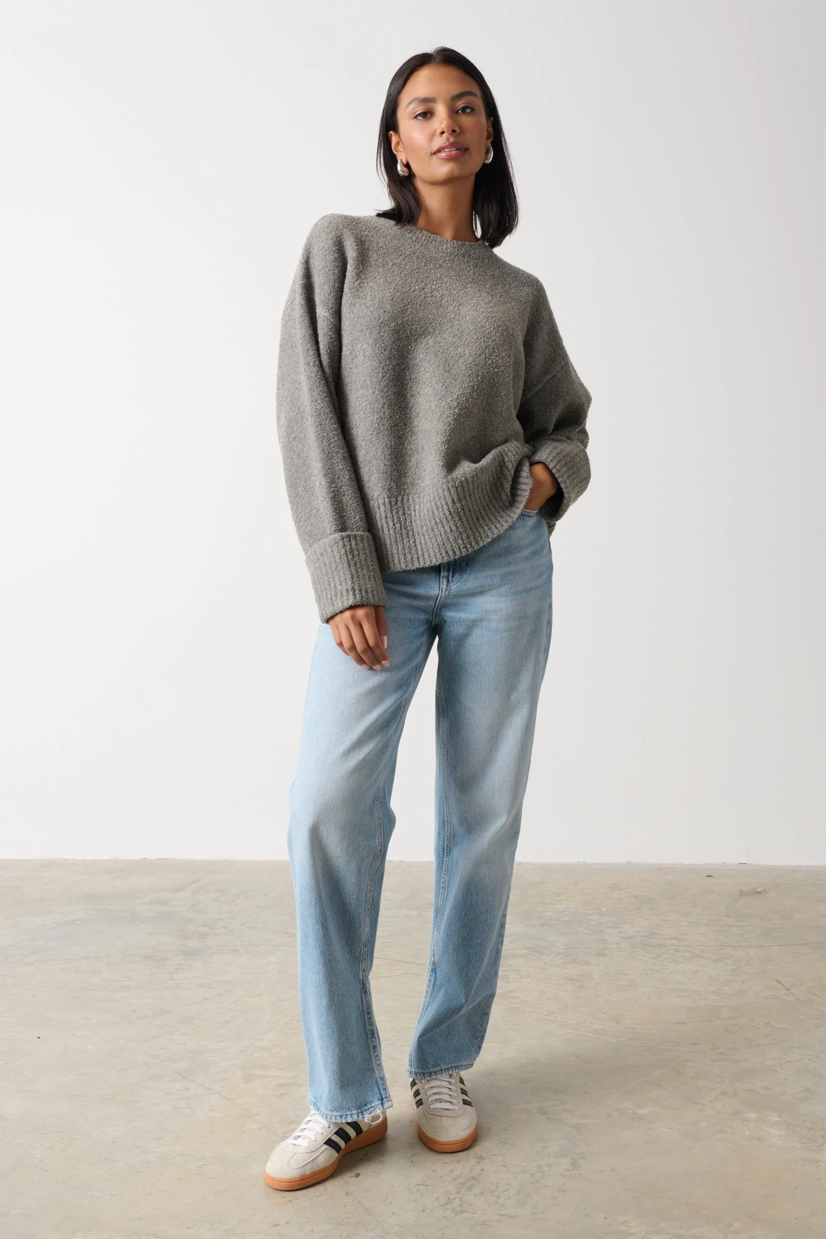 Camille Oversized Borg Jumper - Charcoal - Image 5