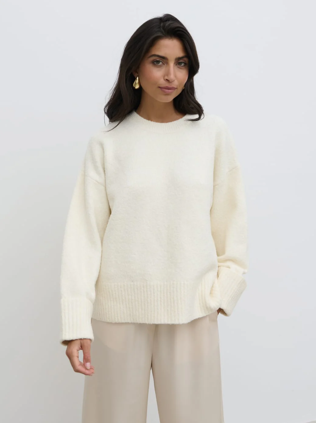 Camille Oversized Borg Jumper - Cream - Image 3