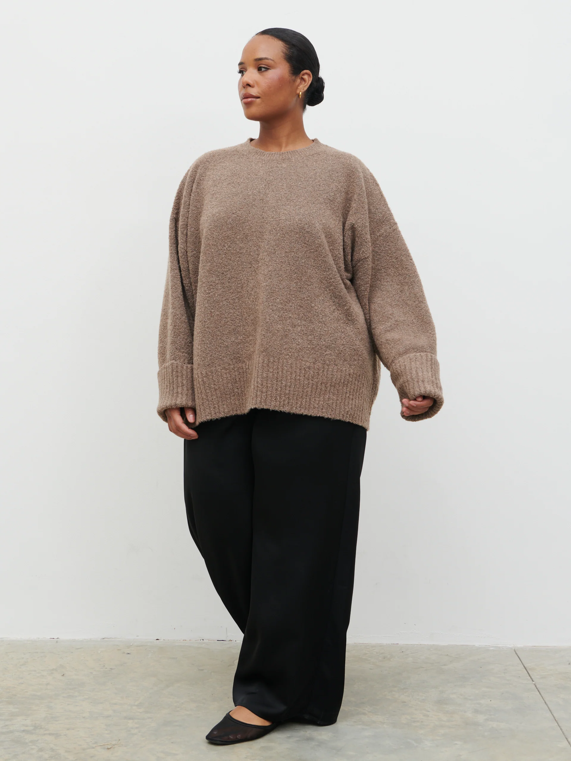 Camille Oversized Borg Jumper Curve - Mocha - Image 3