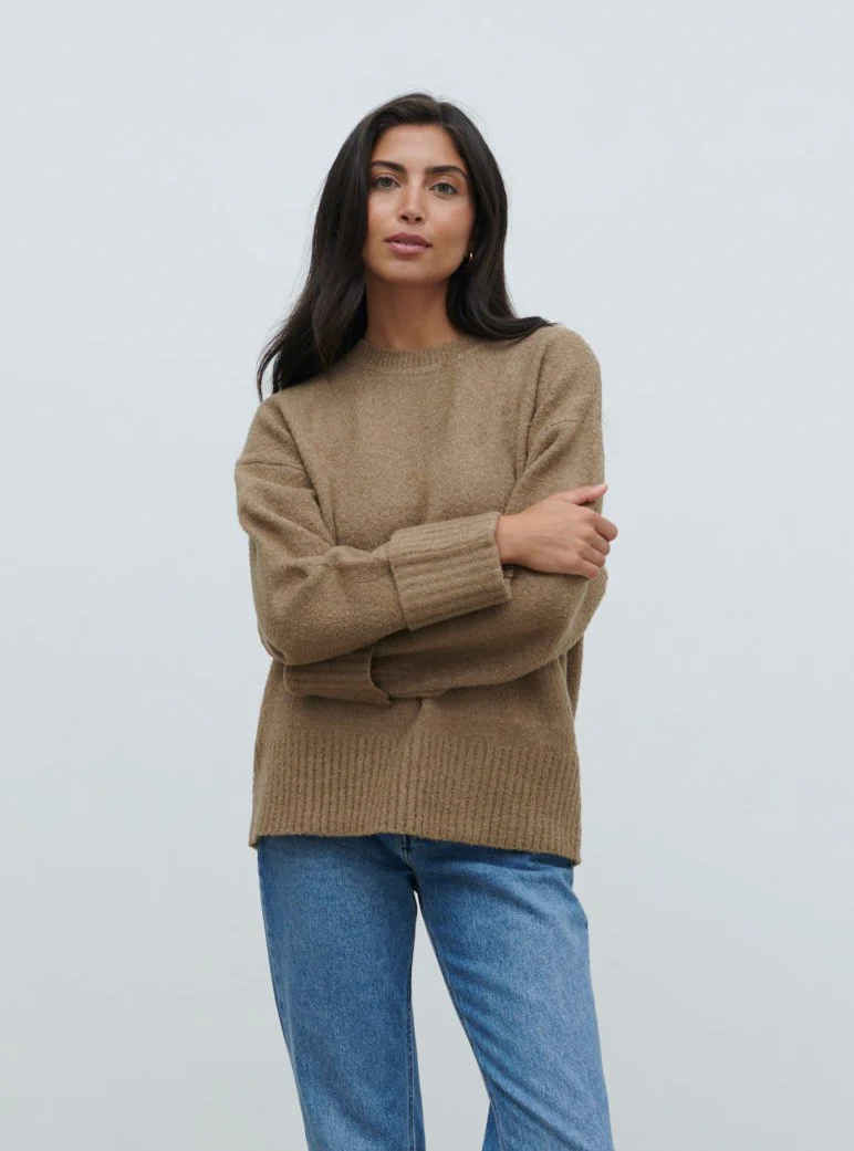 Camille Oversized Borg Jumper - Light Brown - Image 2