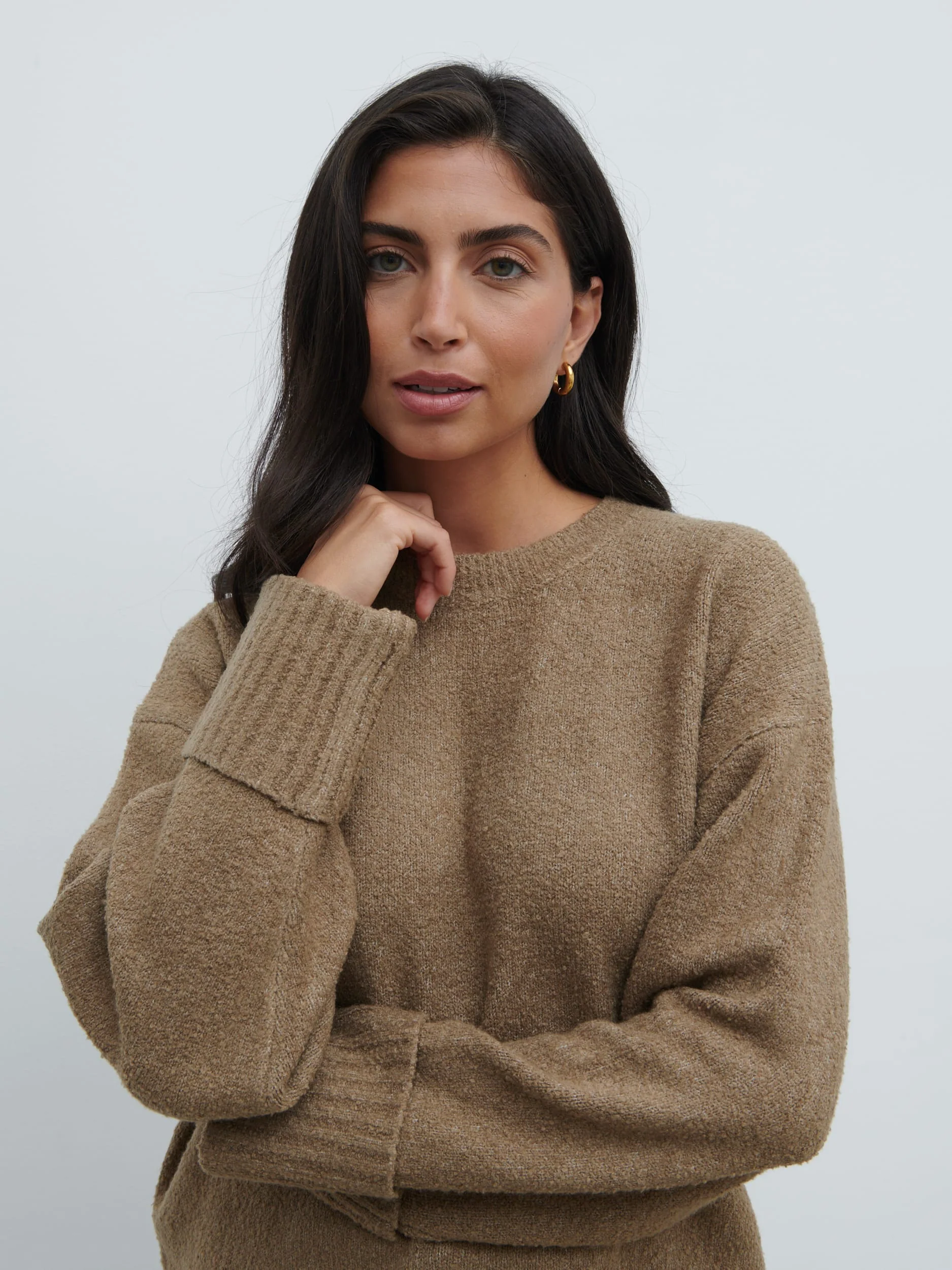 Camille Oversized Borg Jumper - Light Brown - Image 3
