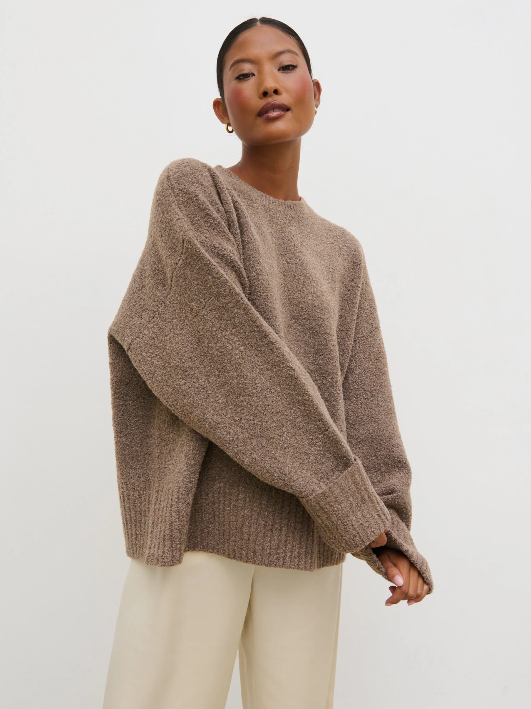 Camille Oversized Borg Jumper - Mocha - Image 2