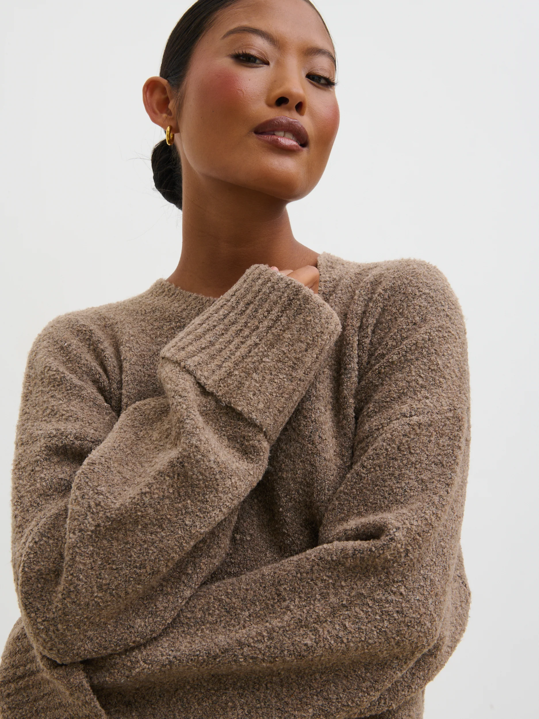Camille Oversized Borg Jumper - Mocha - Image 3