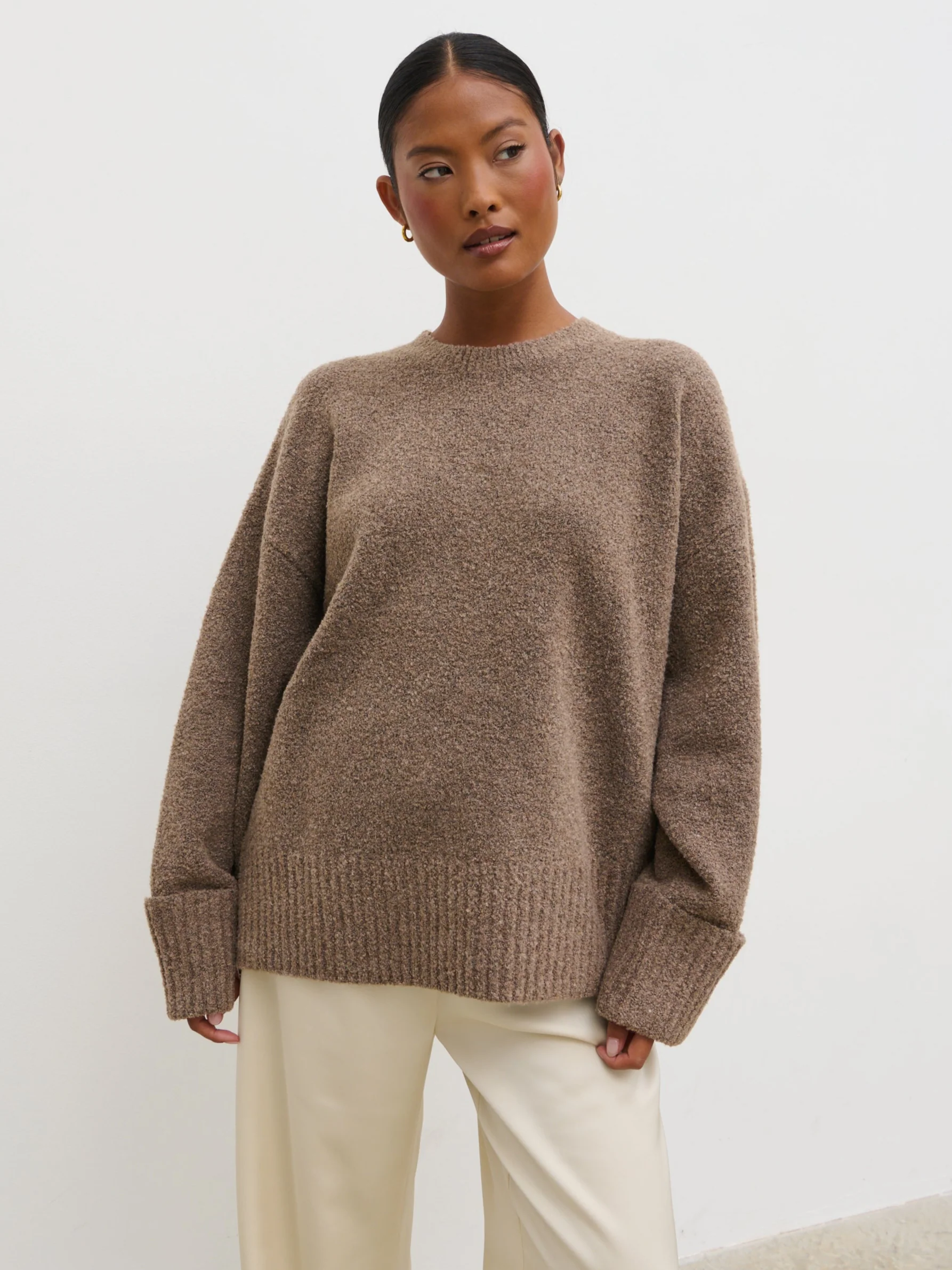 Camille Oversized Borg Jumper - Mocha - Image 4