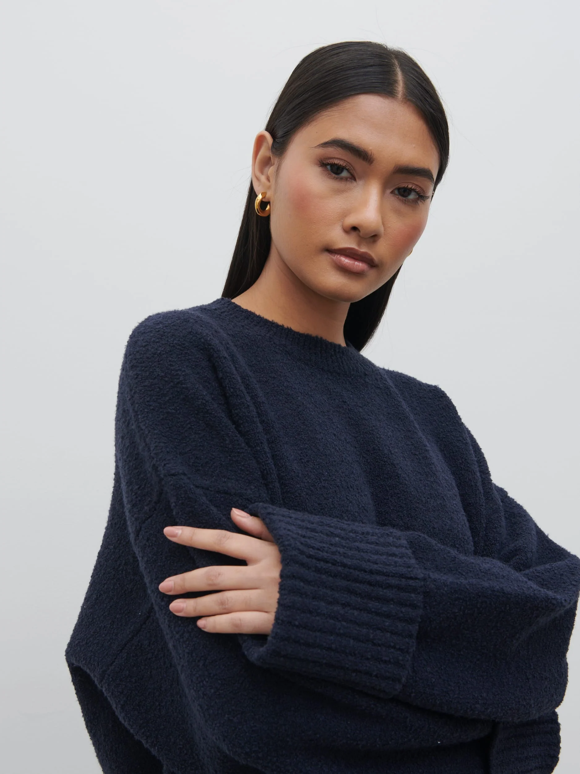 Camille Oversized Borg Jumper - Navy - Image 10