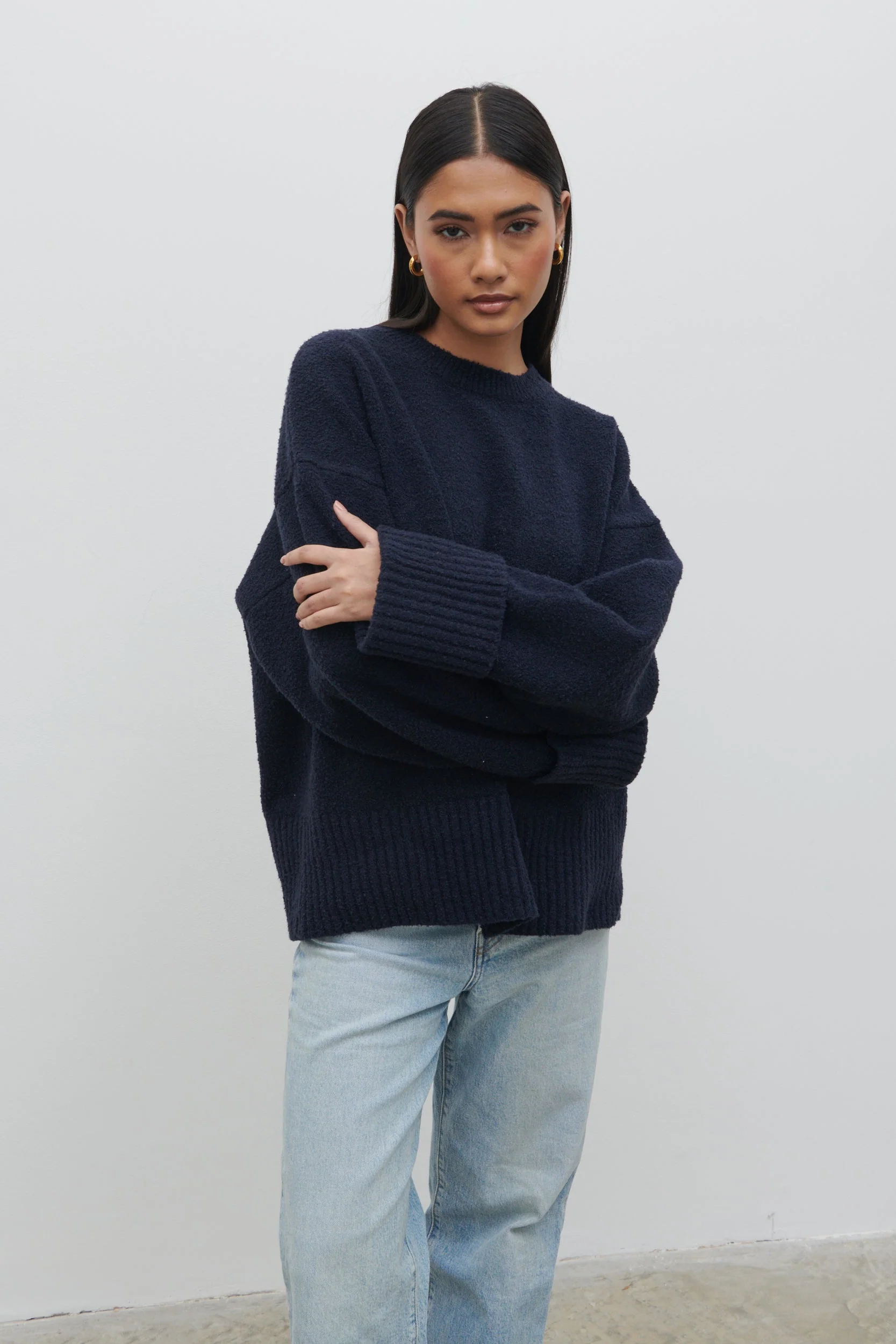 Camille Oversized Borg Jumper - Navy - Image 11