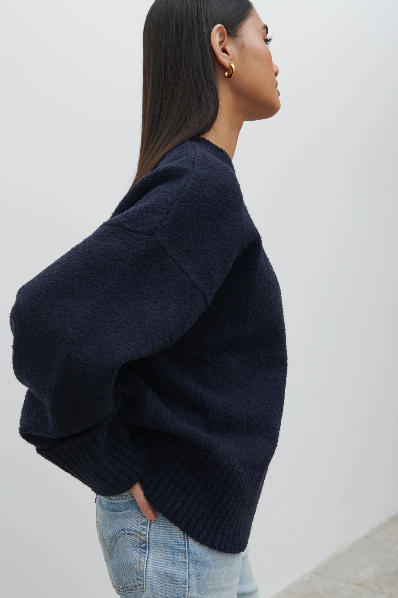 Camille Oversized Borg Jumper - Navy - Image 12