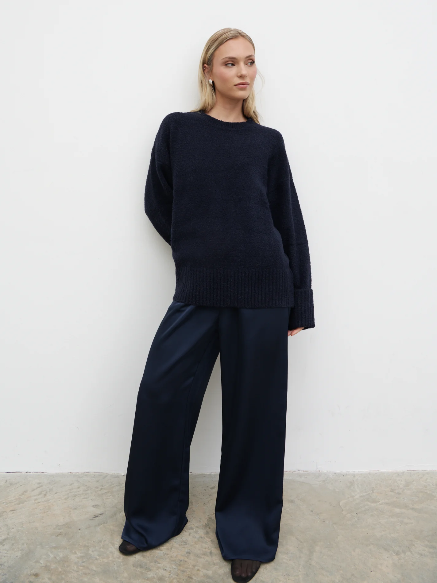 Camille Oversized Borg Jumper - Navy - Image 3