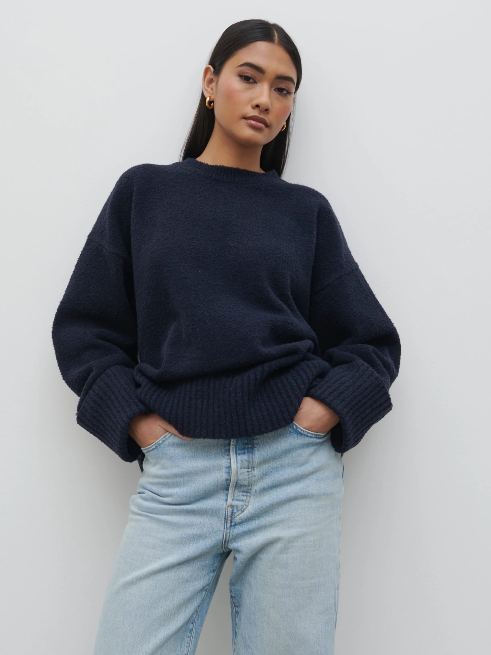 Camille Oversized Borg Jumper - Navy - Image 6