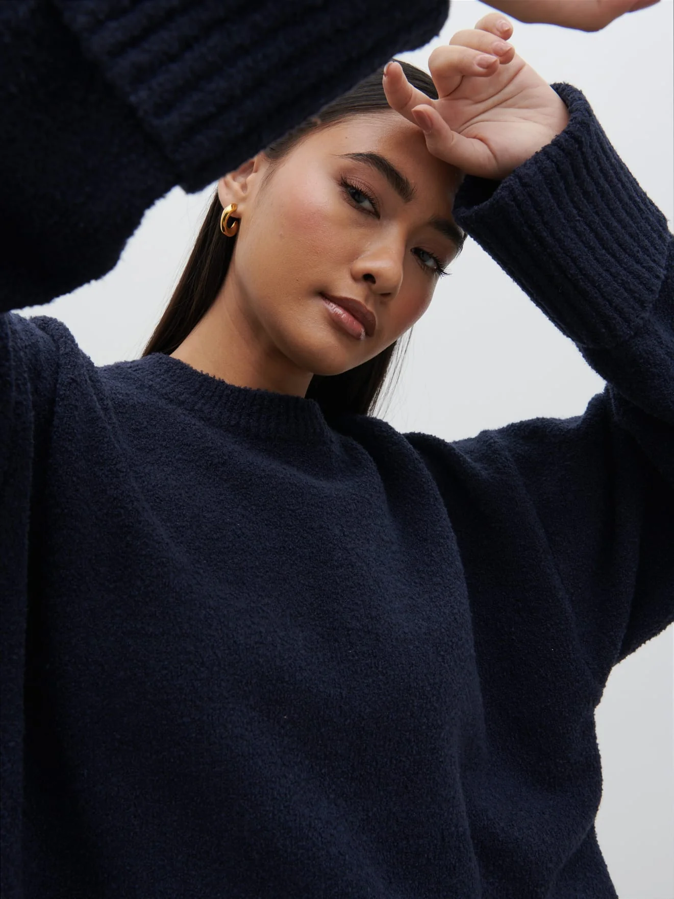 Camille Oversized Borg Jumper - Navy - Image 7