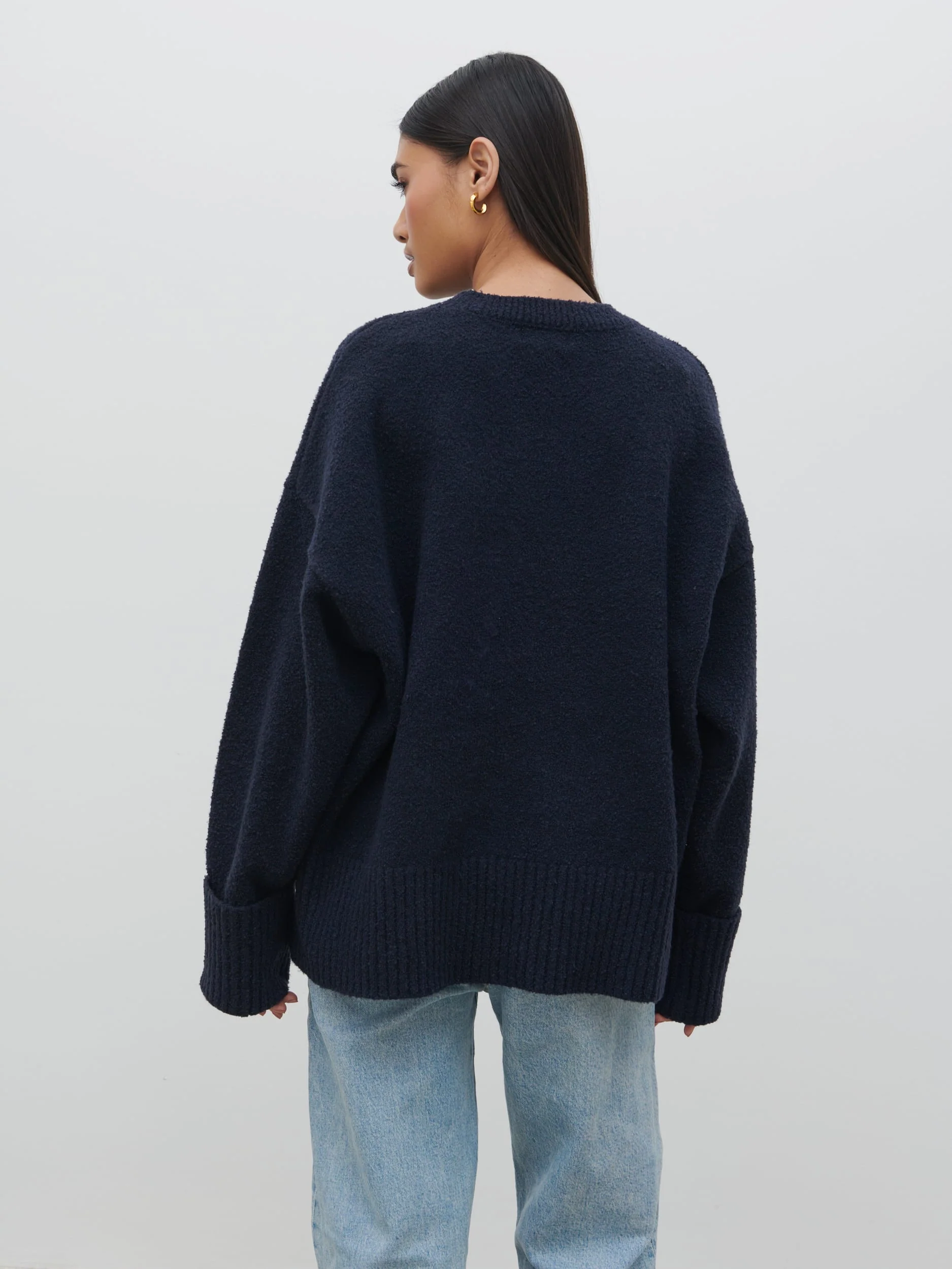 Camille Oversized Borg Jumper - Navy - Image 8