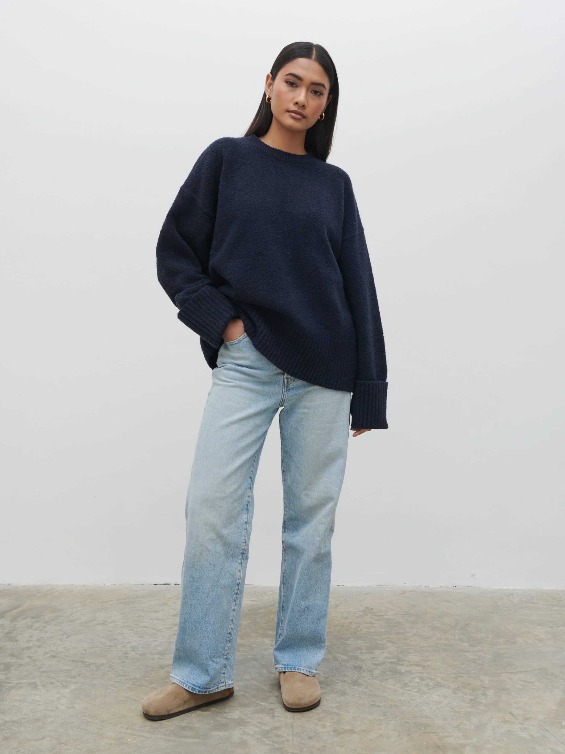 Camille Oversized Borg Jumper - Navy - Image 9