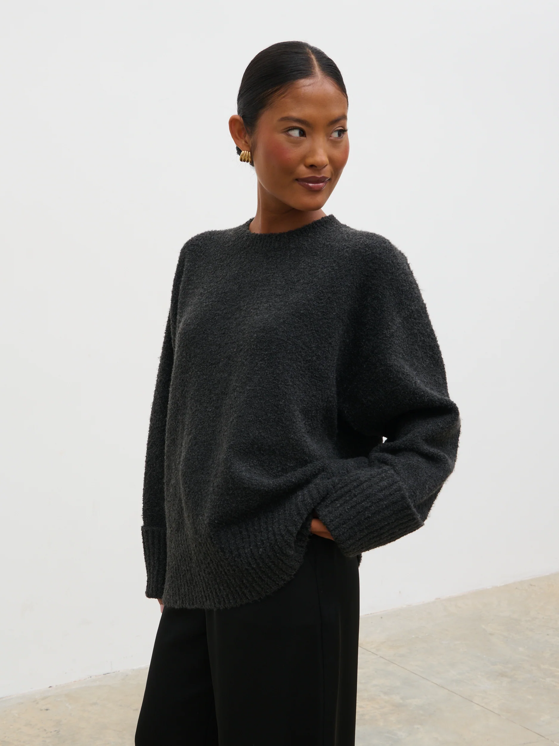 Camille Oversized Borg Jumper - Slate Grey - Image 2