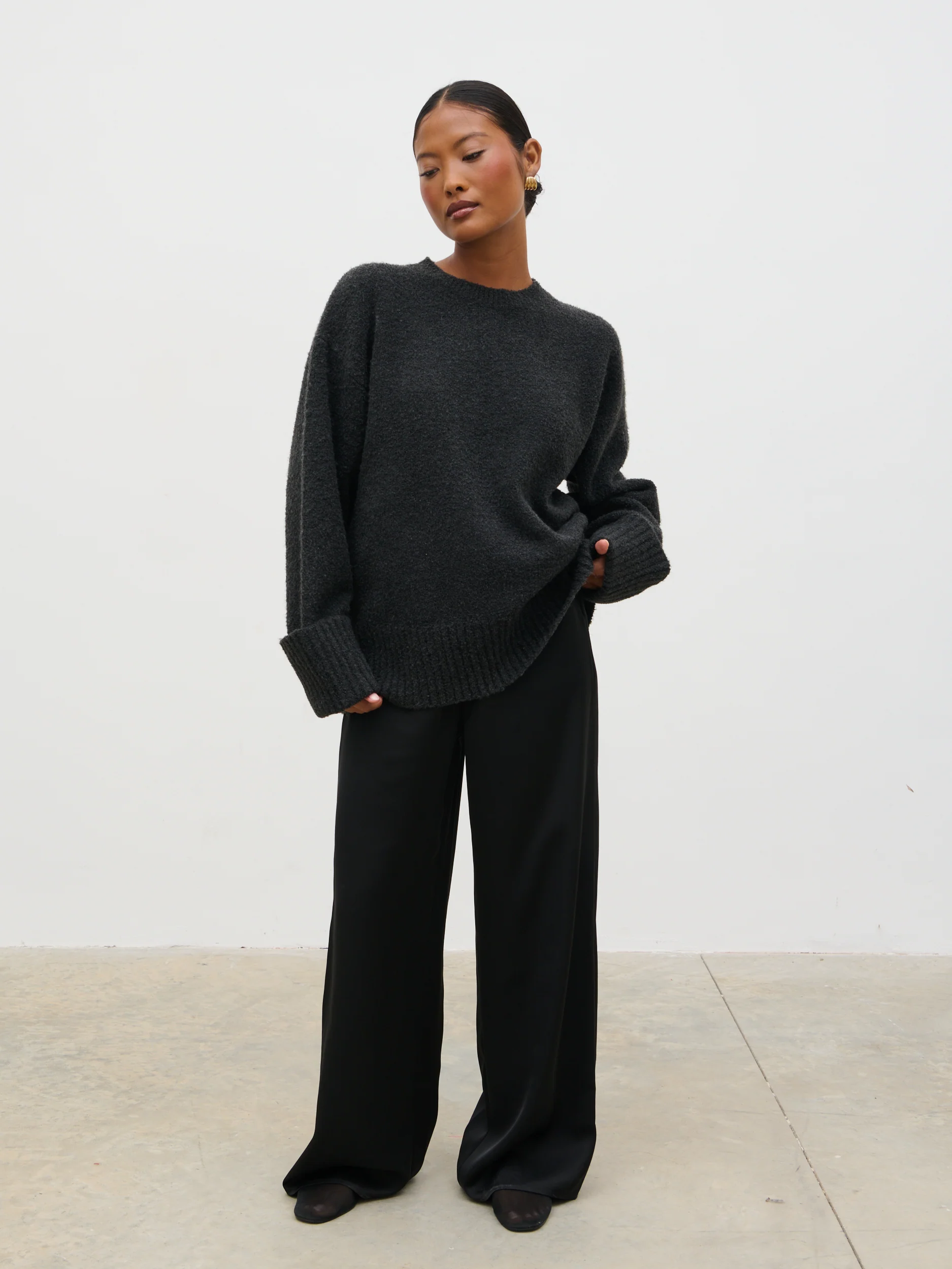 Camille Oversized Borg Jumper - Slate Grey - Image 3