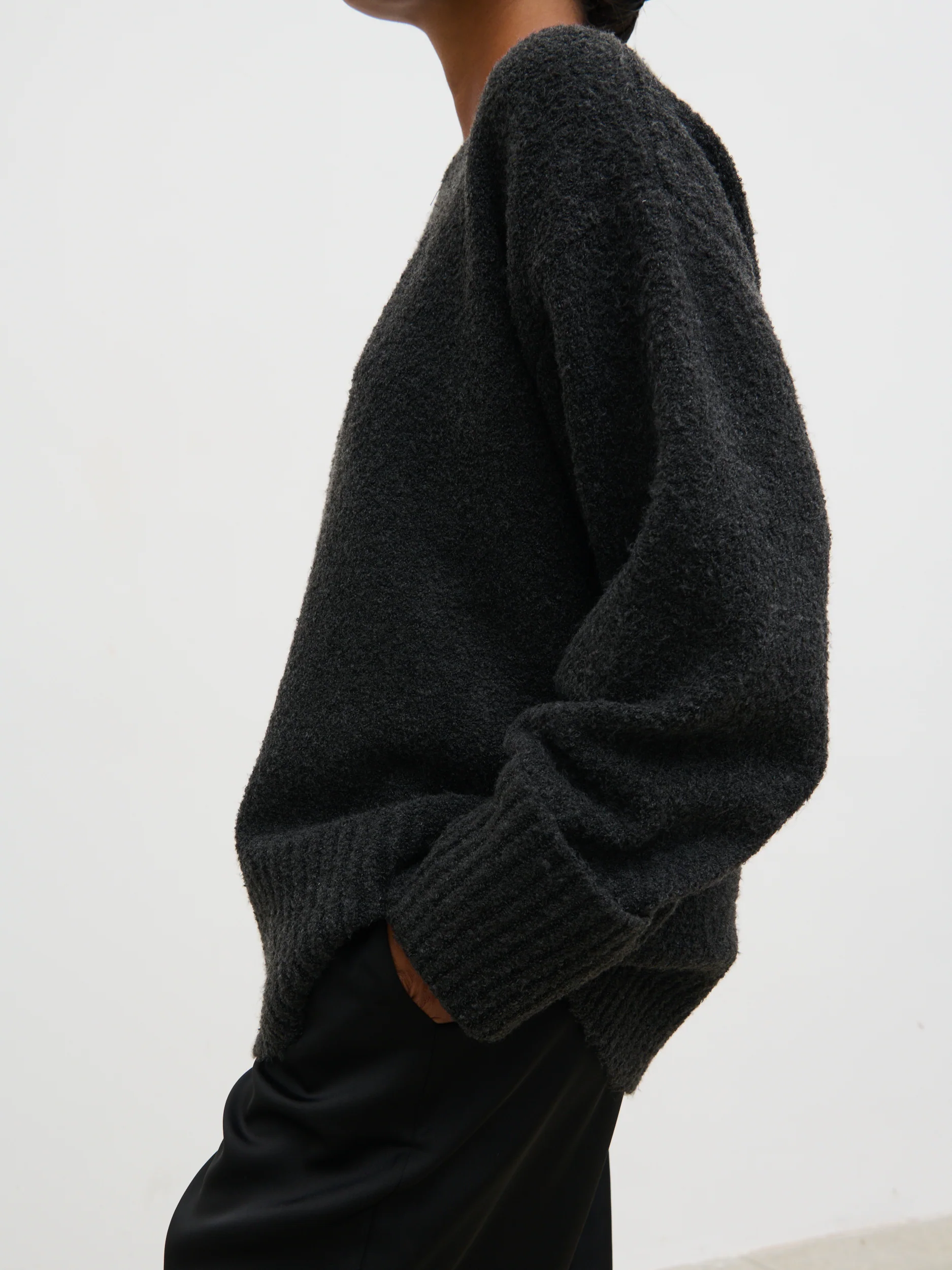 Camille Oversized Borg Jumper - Slate Grey - Image 4